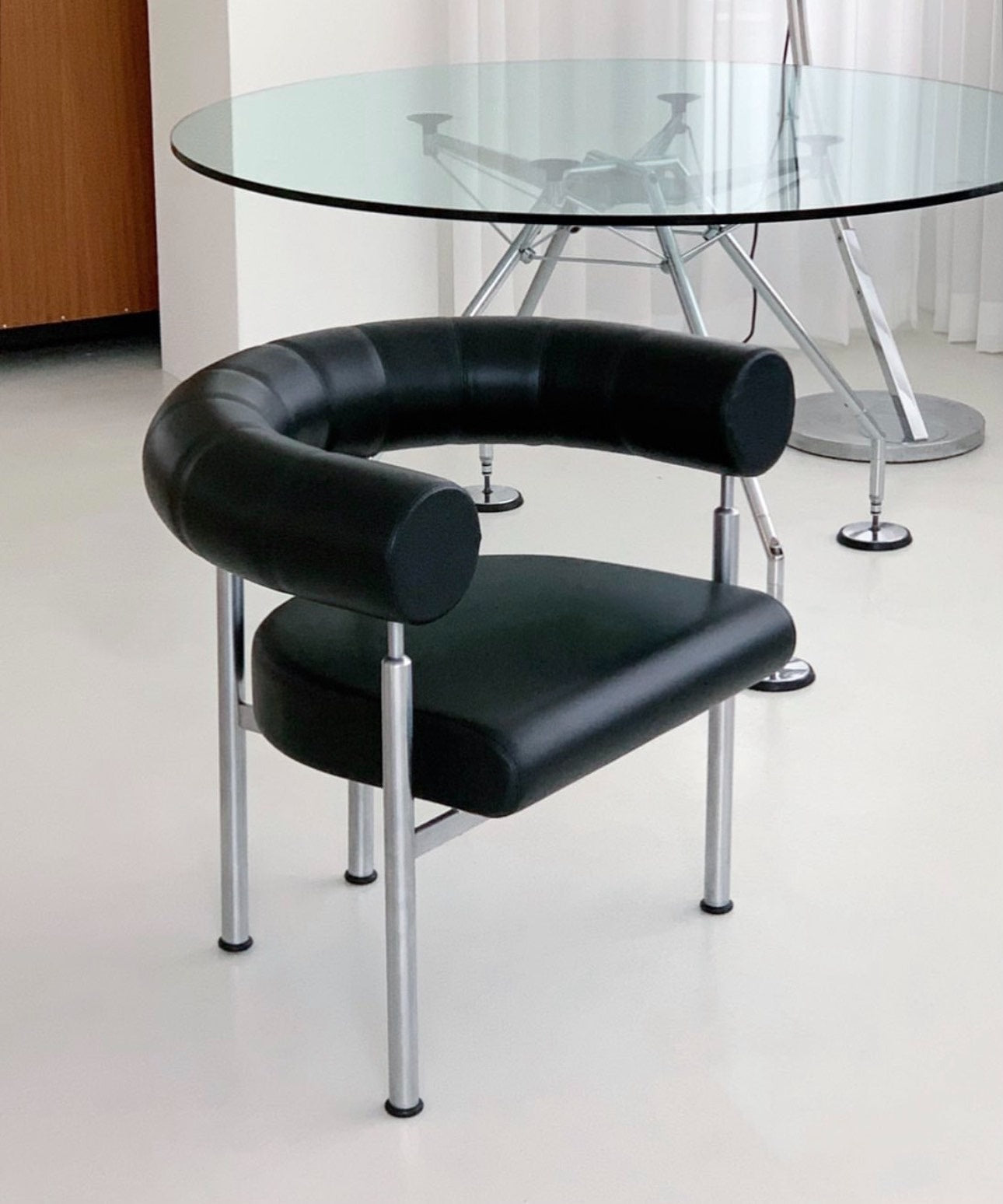 Danish Black Leather Metal Frame Bauhaus Style Single Lounge Chair by Johannes Foersom