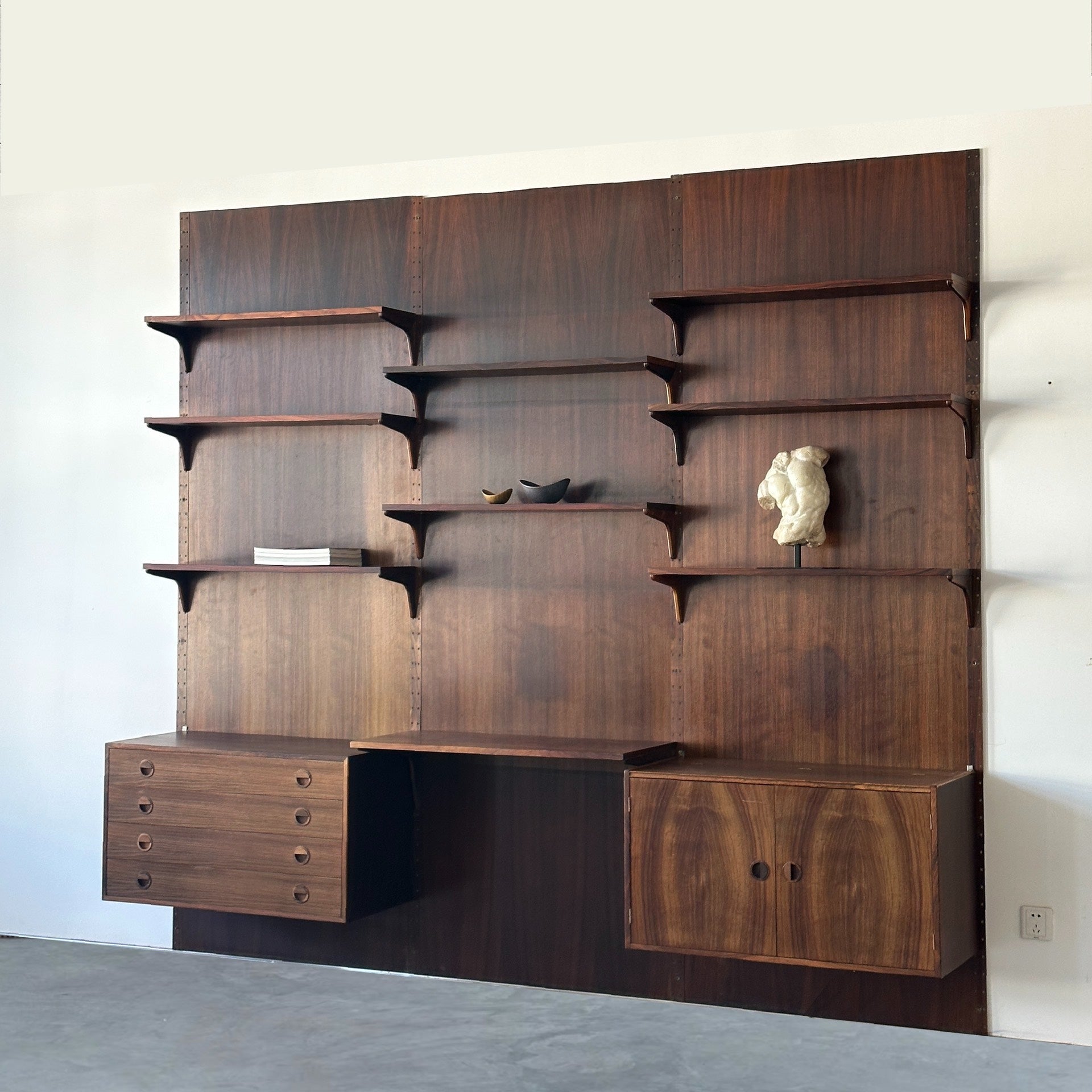 Danish Teak Wall System Bookshelf Writing Desk by Designer