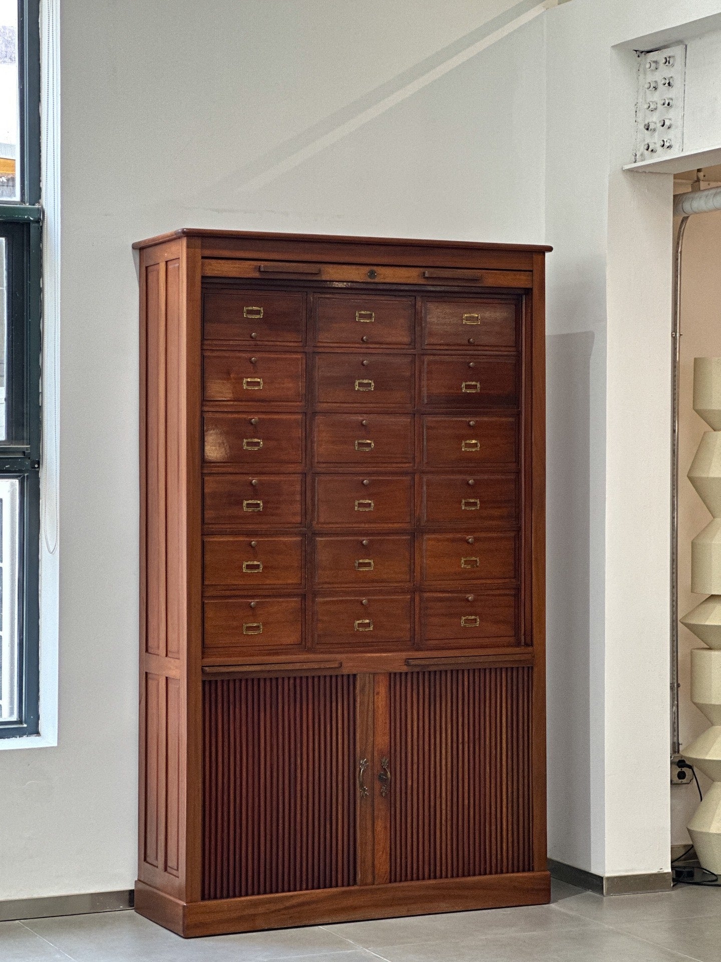 French Old File Cabinet: Louvered-Door Cabinet by Unknown Designer