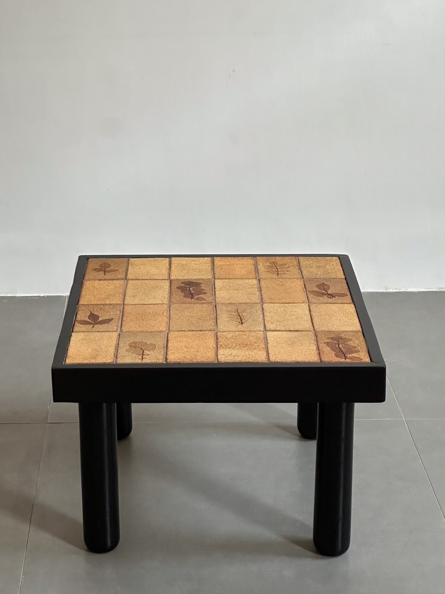 Vintage French Coffee Table with Leaf Motif Tiles by Unknown