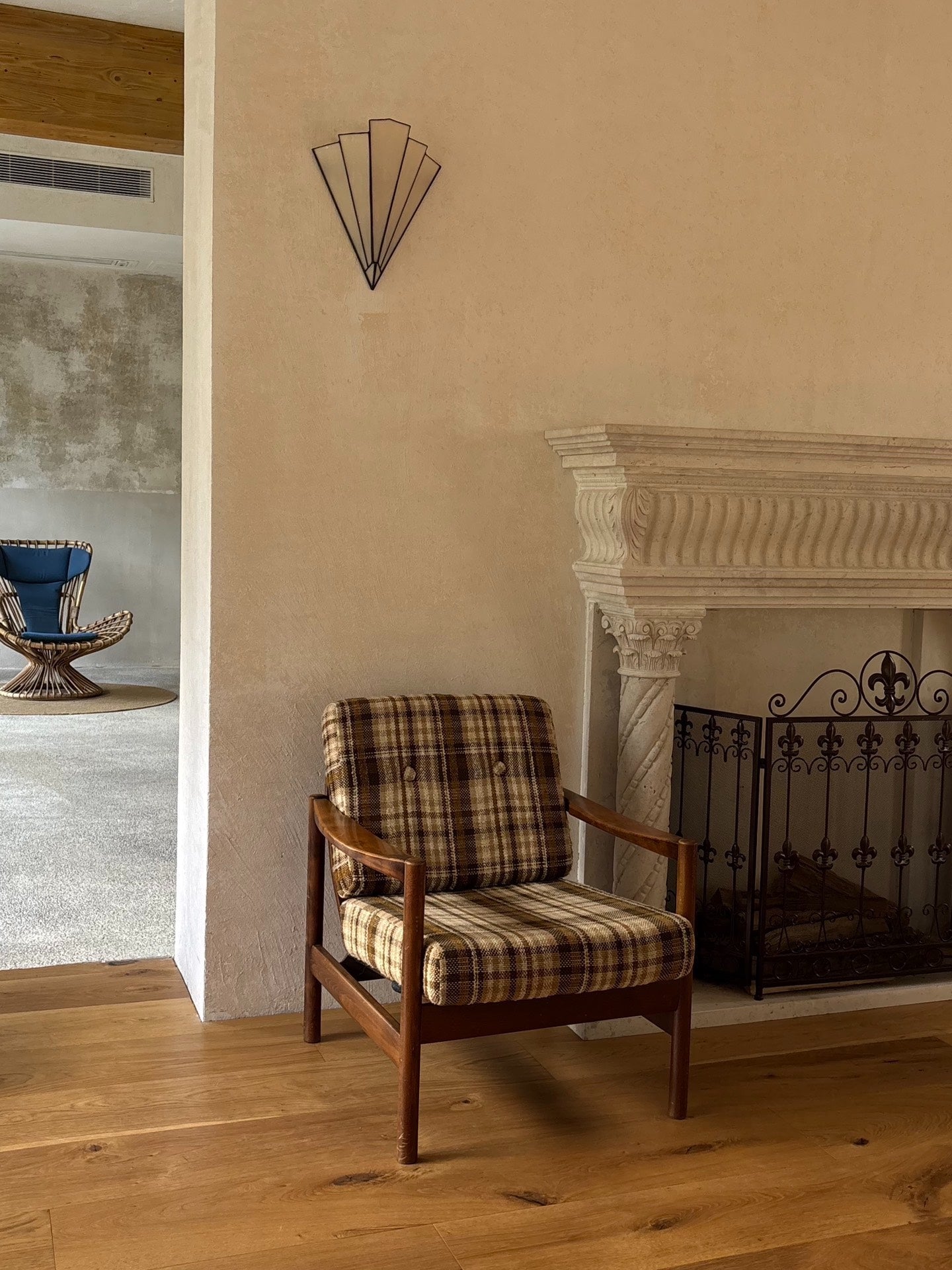 Nordic Plaid Fabric Armchair from Denmark by Unknown Designer