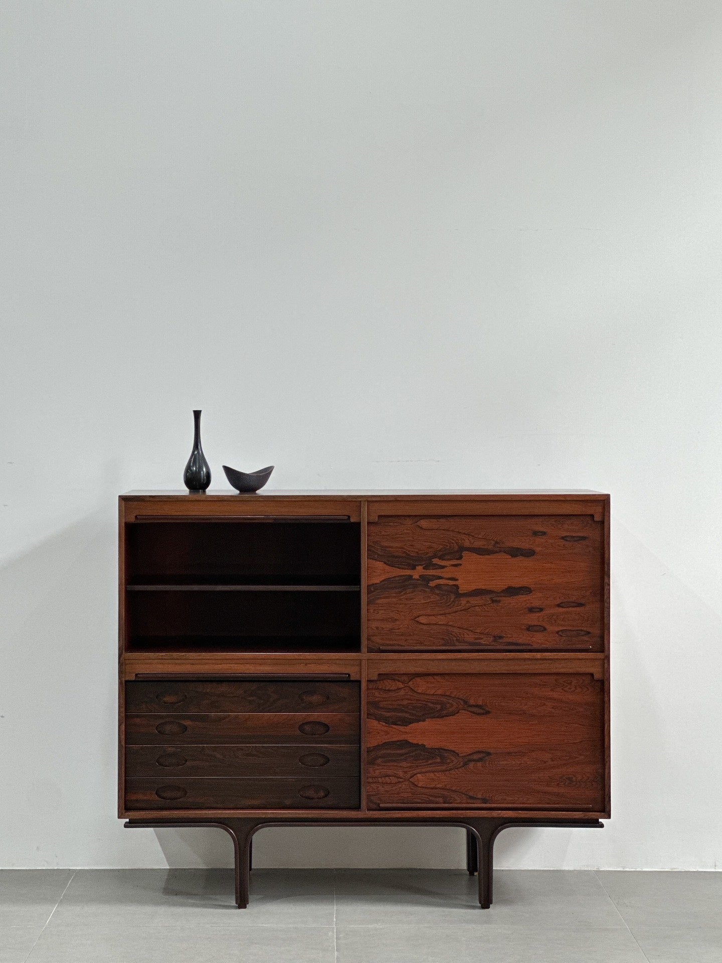 Designer Sideboard with Rosewood Roller Shutter Door by Gianfranco Frattini