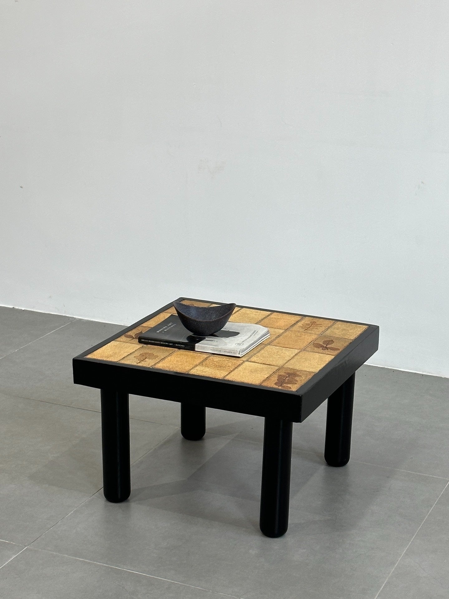 Vintage French Coffee Table with Leaf Motif Tiles by Unknown