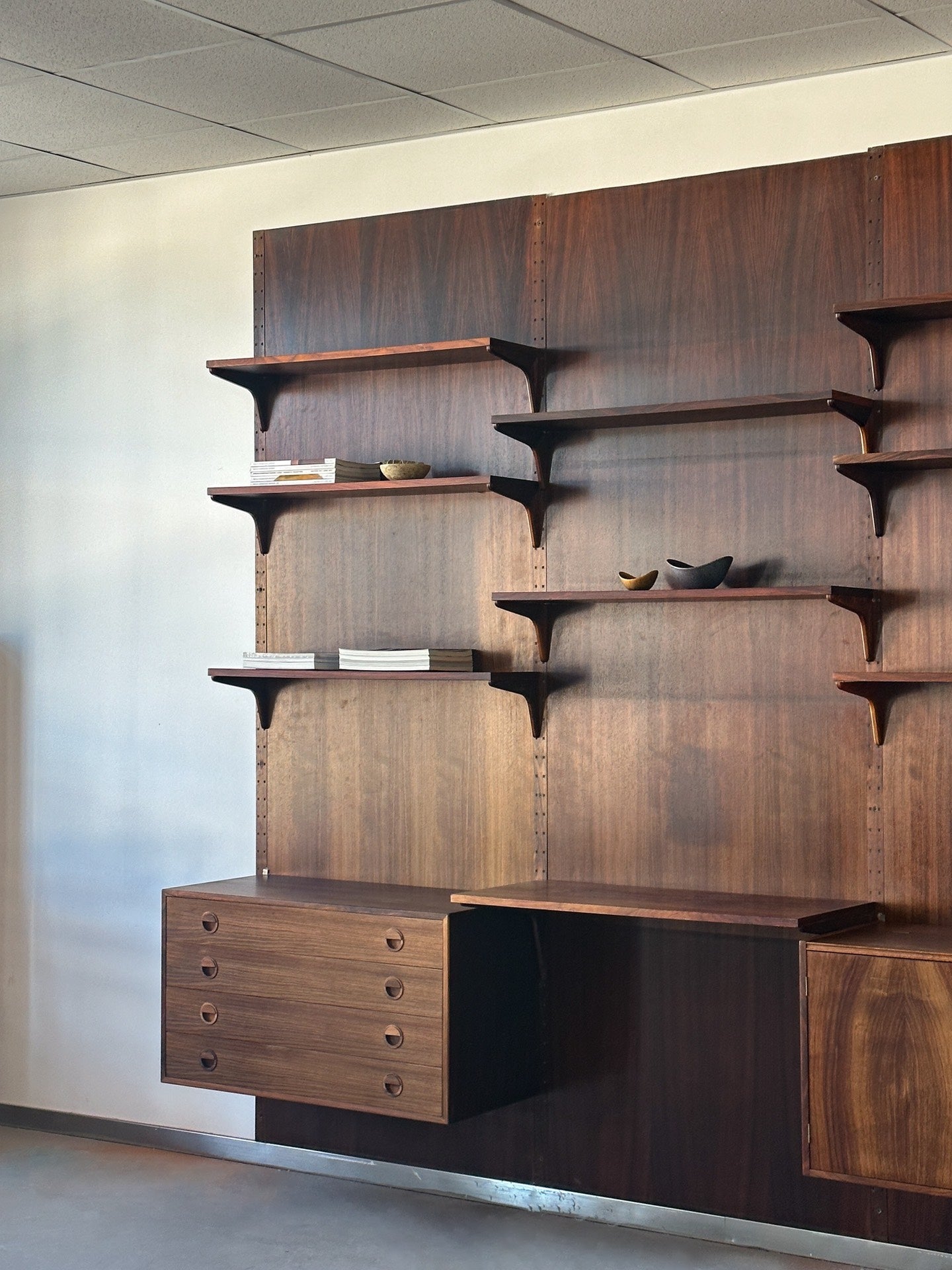 Danish Teak Wall System Bookshelf Writing Desk by Designer