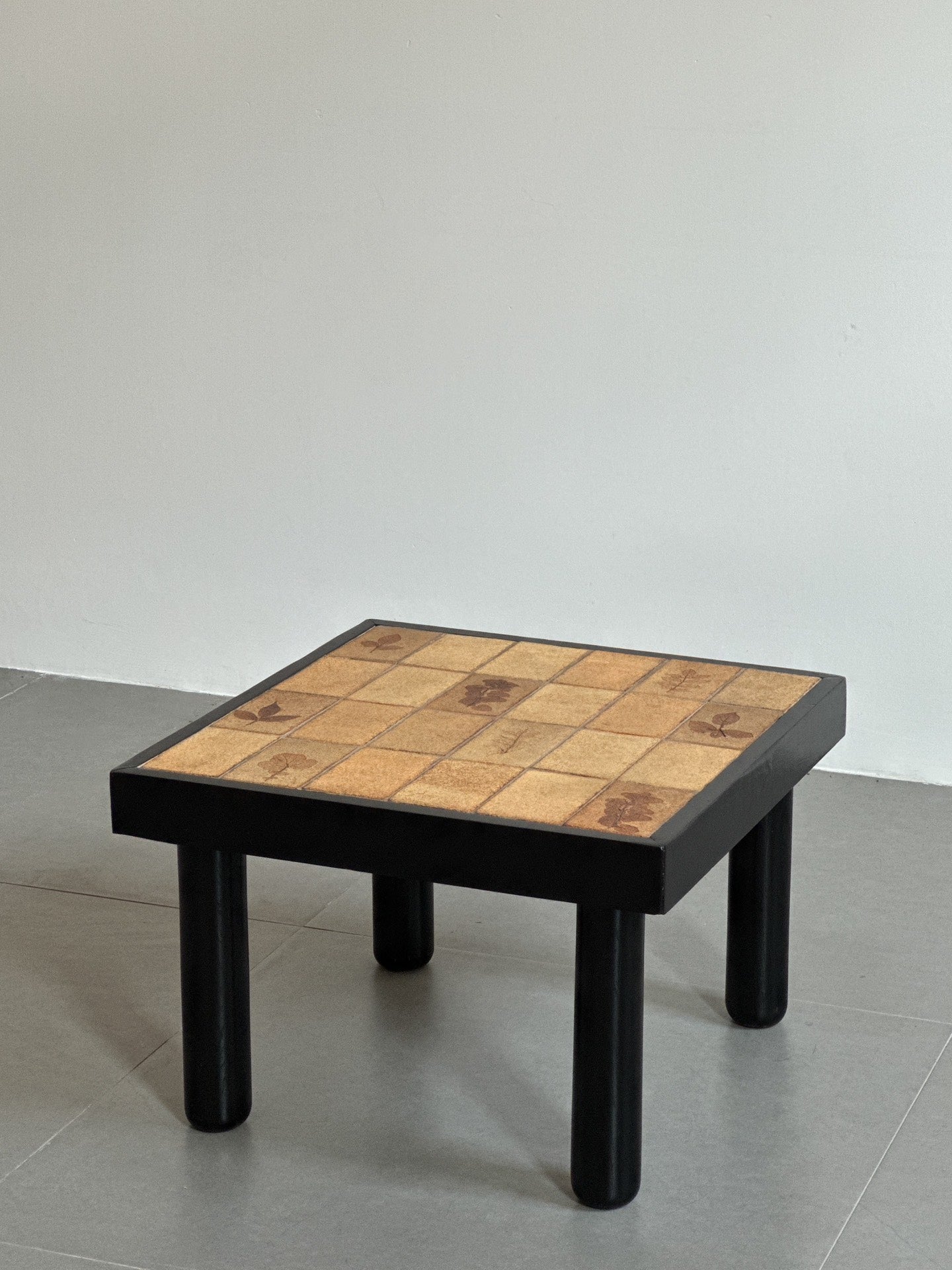 Vintage French Coffee Table with Leaf Motif Tiles by Unknown