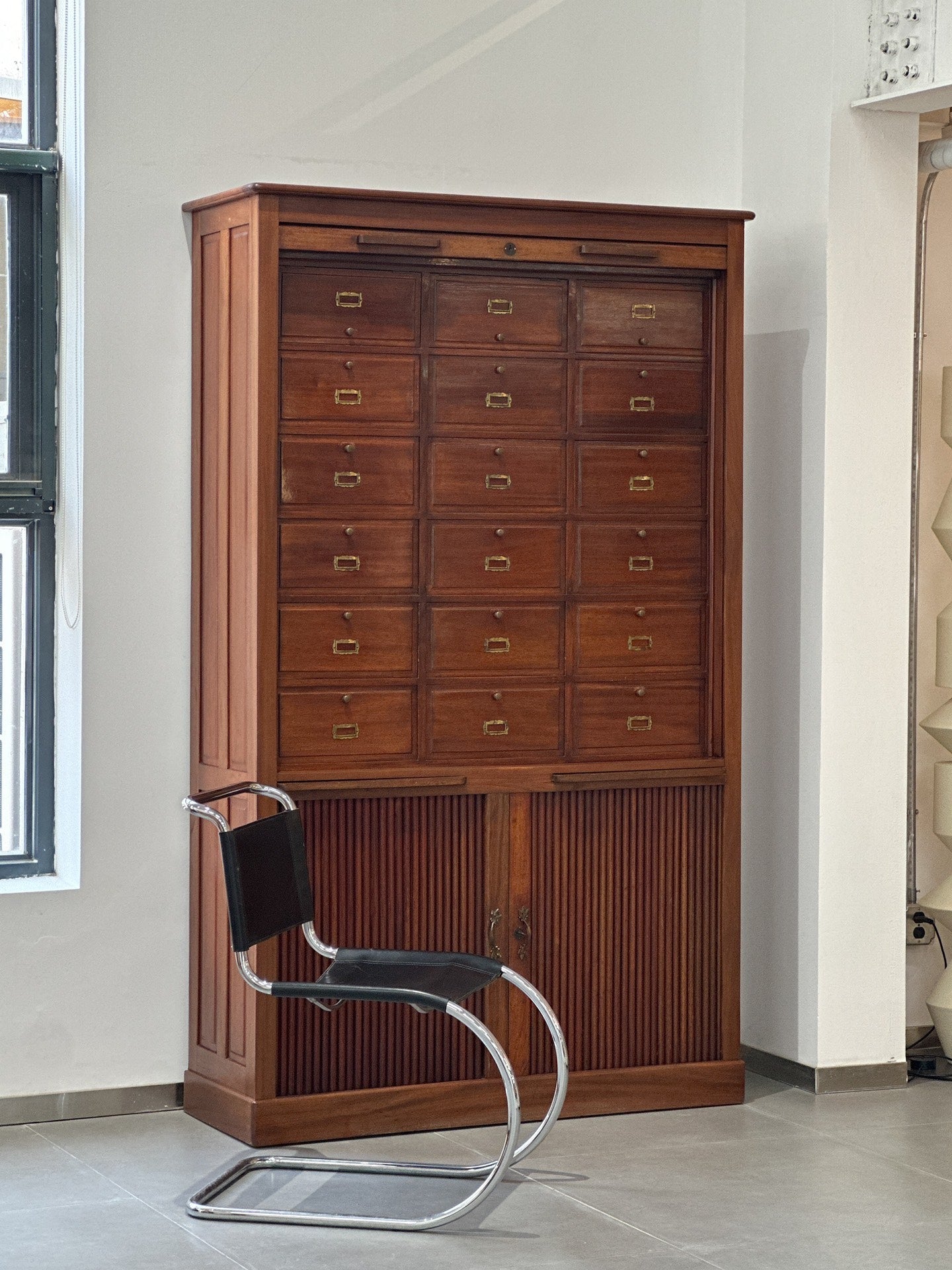French Old File Cabinet: Louvered-Door Cabinet by Unknown Designer