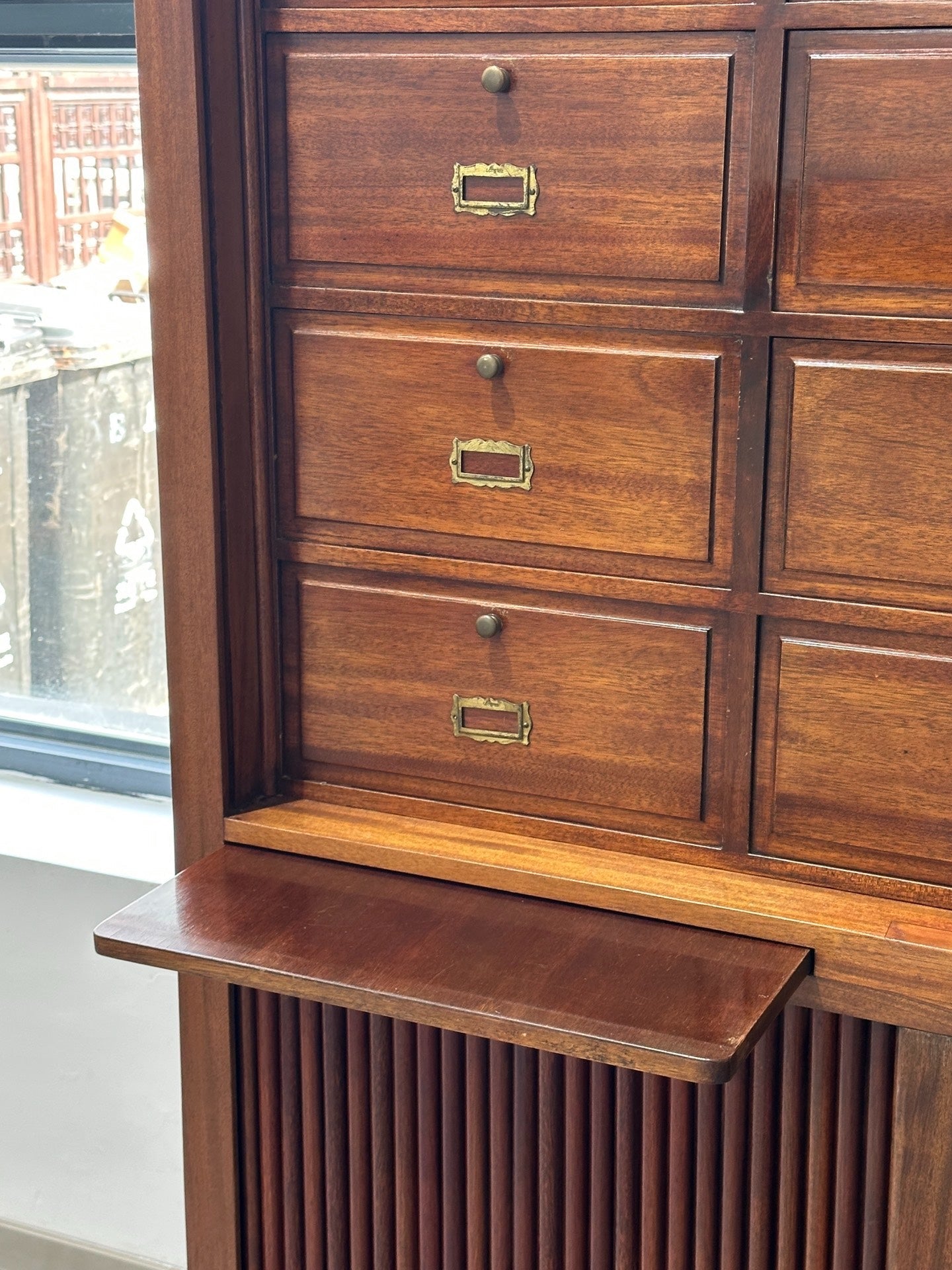 French Old File Cabinet: Louvered-Door Cabinet by Unknown Designer