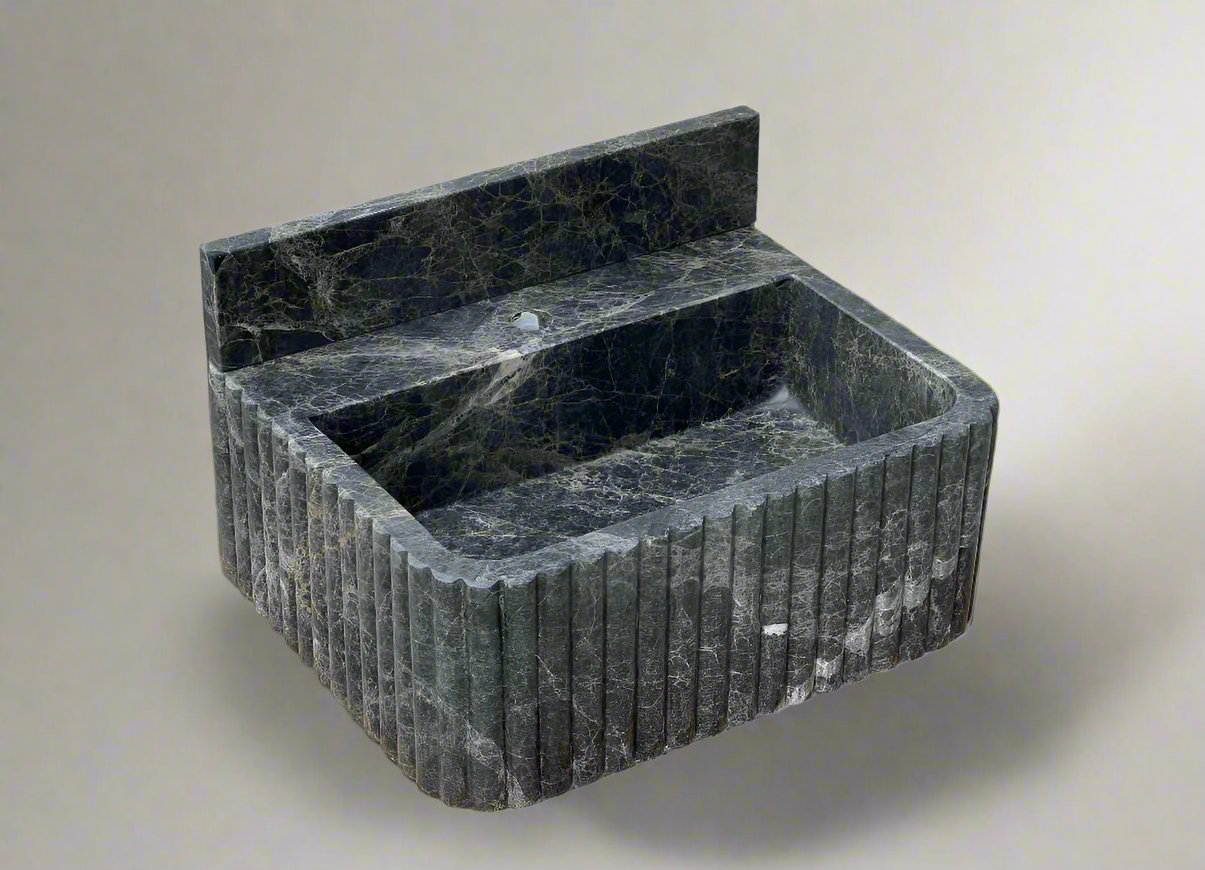 Bianca Black ribbed Bayat backsplash marble sink