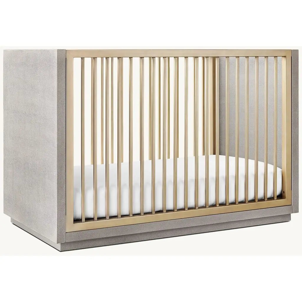Luxury Teak Wood Baby Crib with Gold Accents, Modern Convertible Nursery Cot