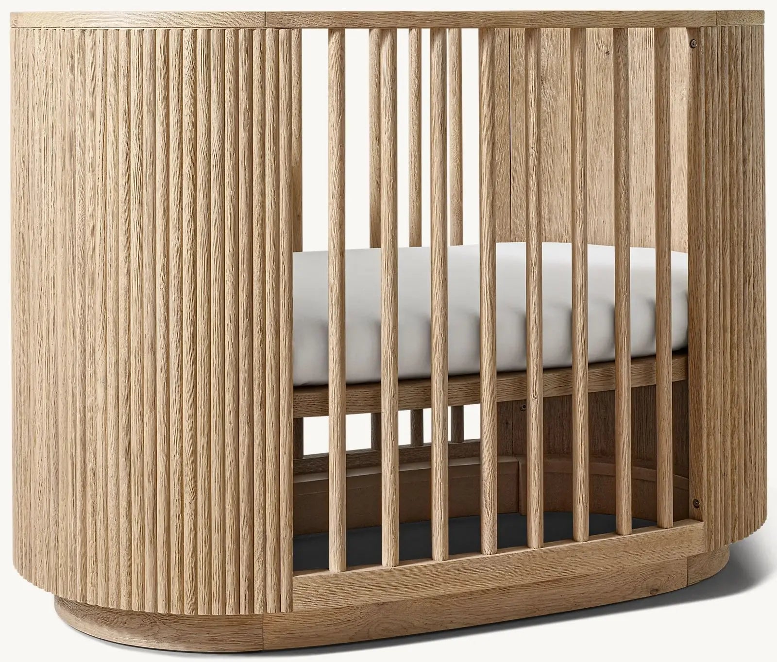 Luxury Modern Oval Teak Wood Convertible Baby Crib Nursery Infant Bed