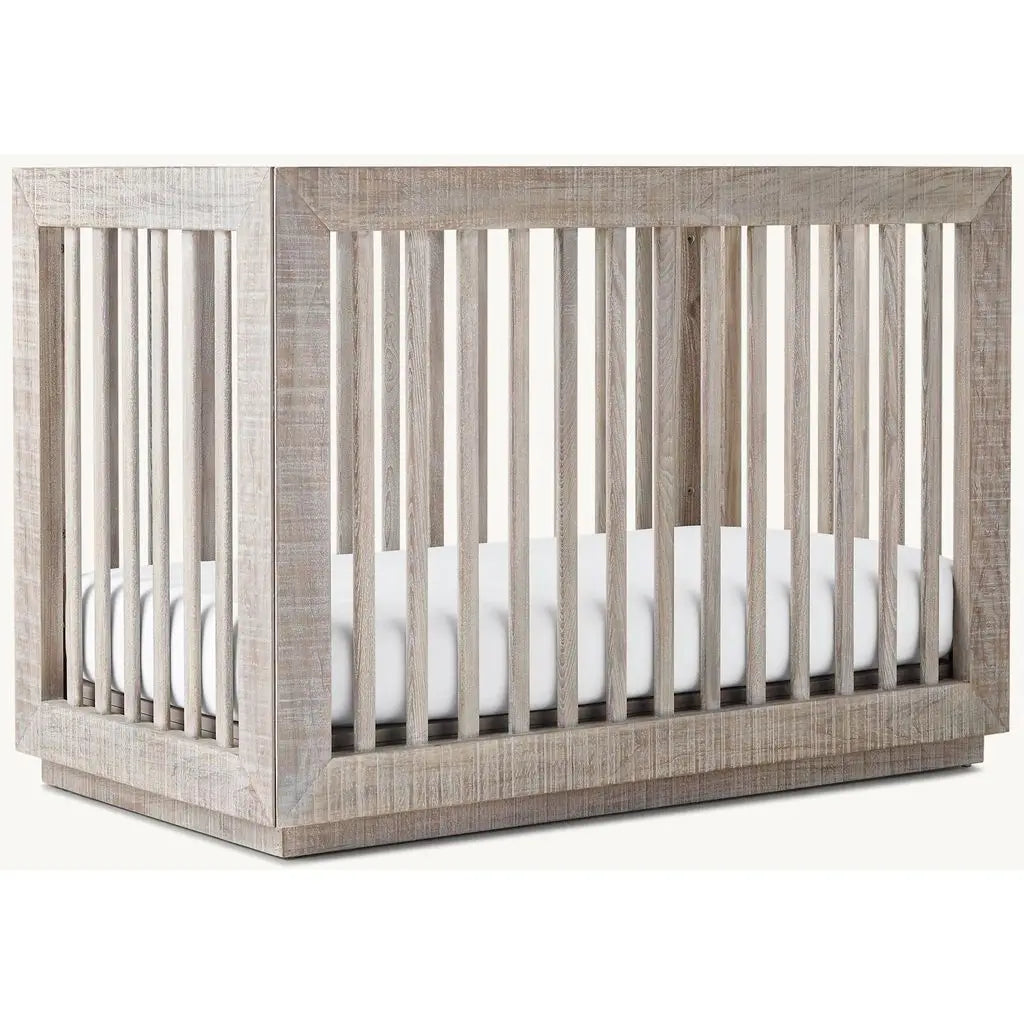 Luxury Teak Wood Baby Crib: Wabi-Sabi Distressed Grey Nursery Cot