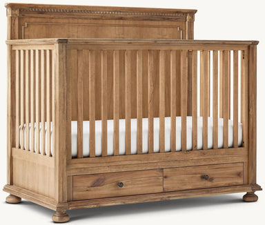 Premium Teak Wood Convertible Baby Crib with Storage Drawers - Handcrafted Nursery Cot