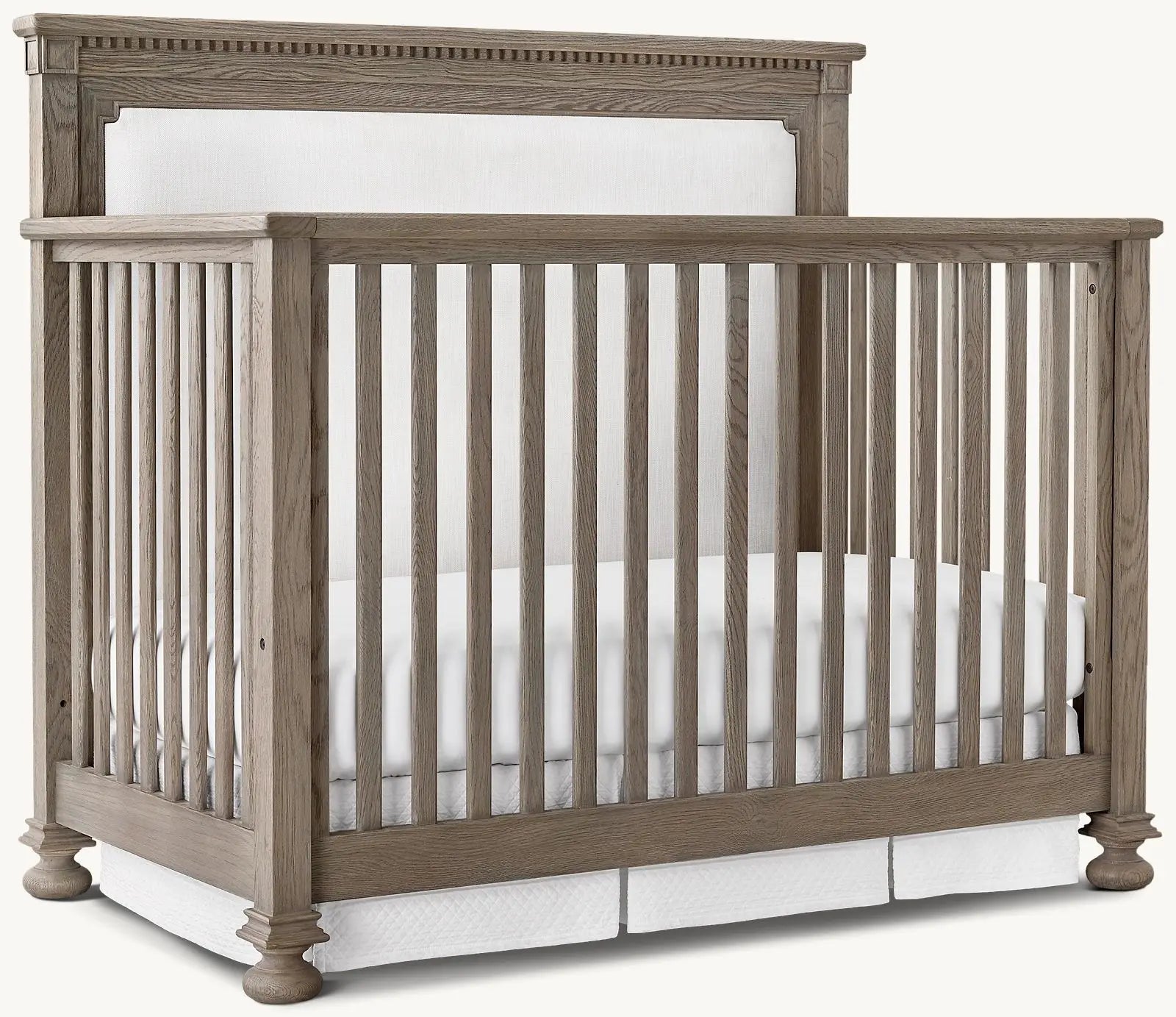 Premium Teak Wood 4-in-1 Convertible Baby Crib with Fabric Headboard