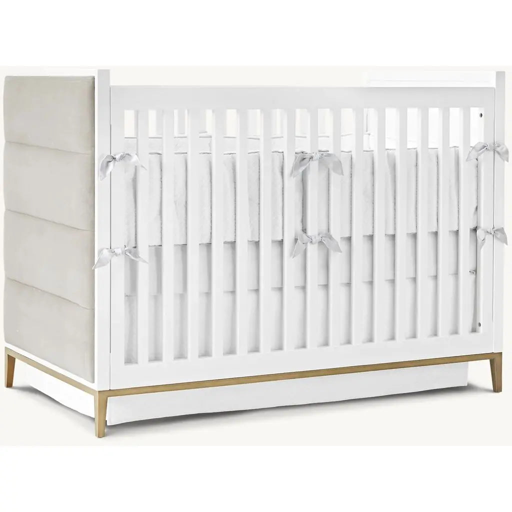 Premium Convertible Baby Crib: White Upholstered Back, Modern Mahogany Nursery Furniture