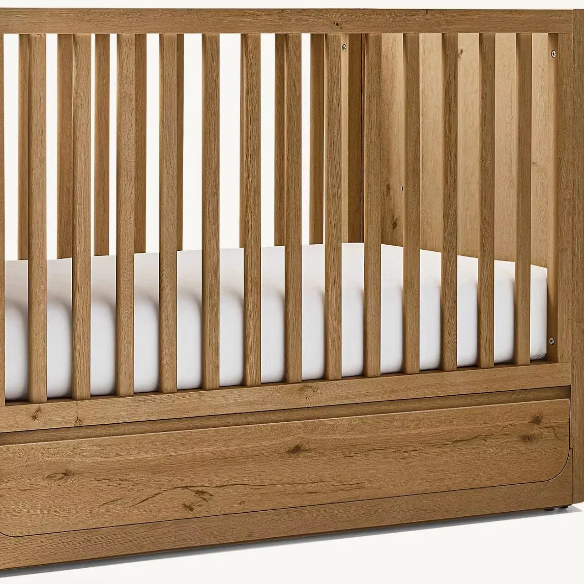 Durable Teak Convertible Baby Crib with Storage Drawer - Safe Design