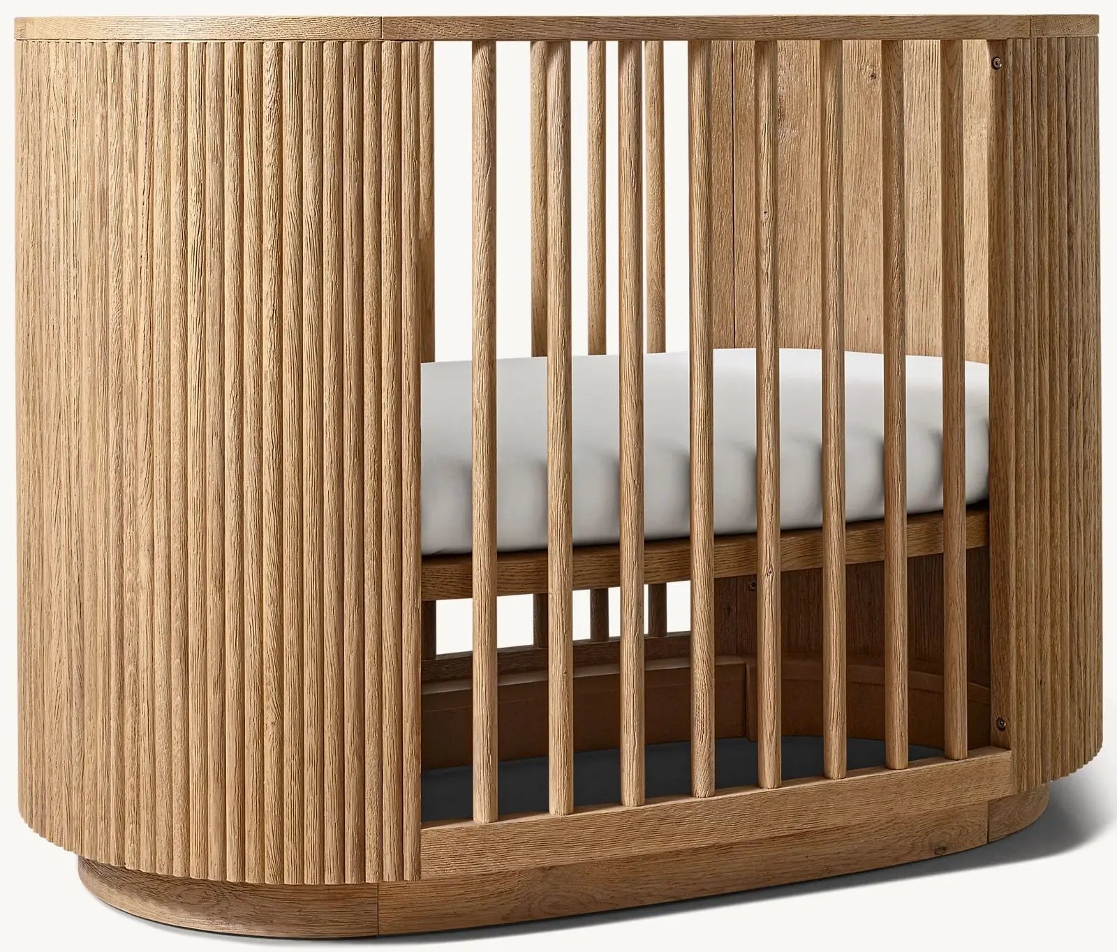 Luxury Handcrafted Teak Wood Oval Baby Crib Convertible Cot Ribbed Design