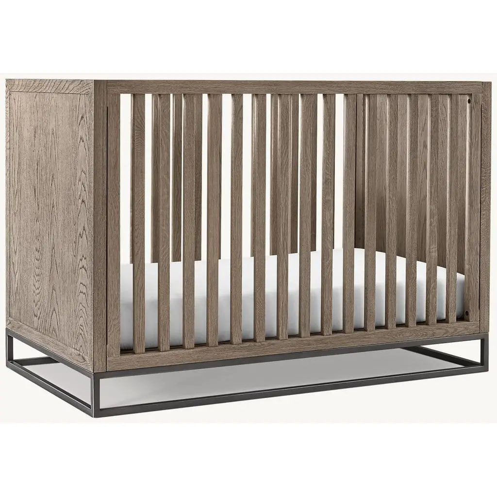 Premium Teak Wood Modern Convertible Baby Crib with Industrial Metal Base