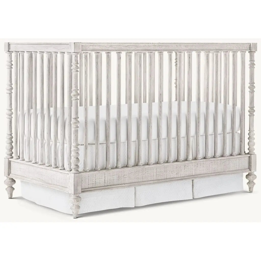 Handmade Distressed White Solid Mahogany Baby Crib - Classic Spindle Nursery Furniture
