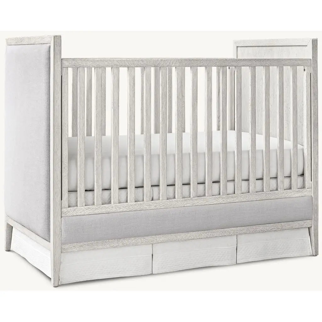 Premium Convertible Baby Crib Upholstered Panels Whitewashed Mahogany Modern Nursery