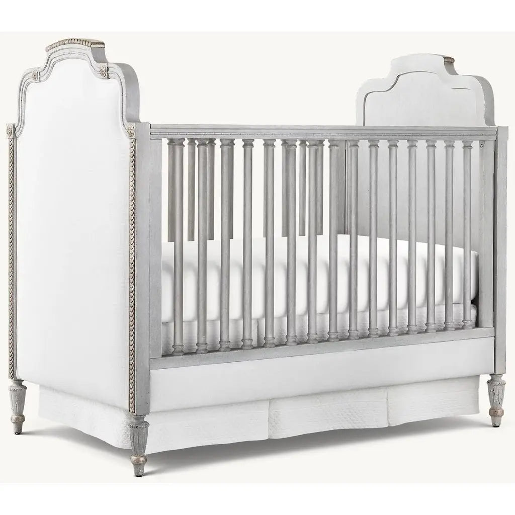Premium Mahogany Convertible Baby Crib, French Style Upholstered Nursery Cot