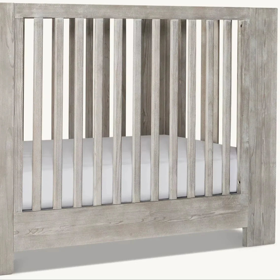 Luxury Convertible Teak Baby Crib, Rustic Gray Washed Wood Infant Cot Bed