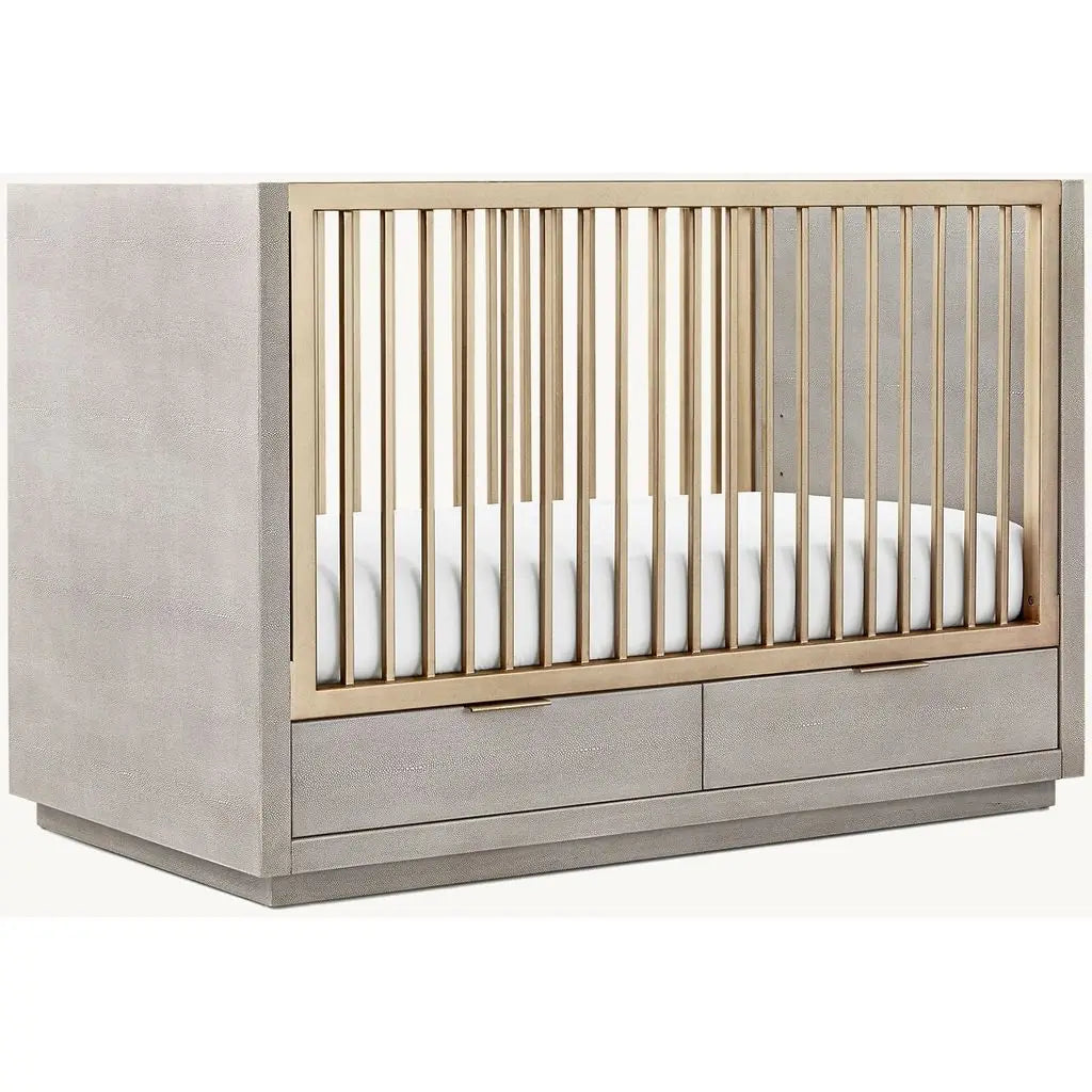 Luxury Convertible Mahogany Baby Crib with Gold Accents & Storage Drawers