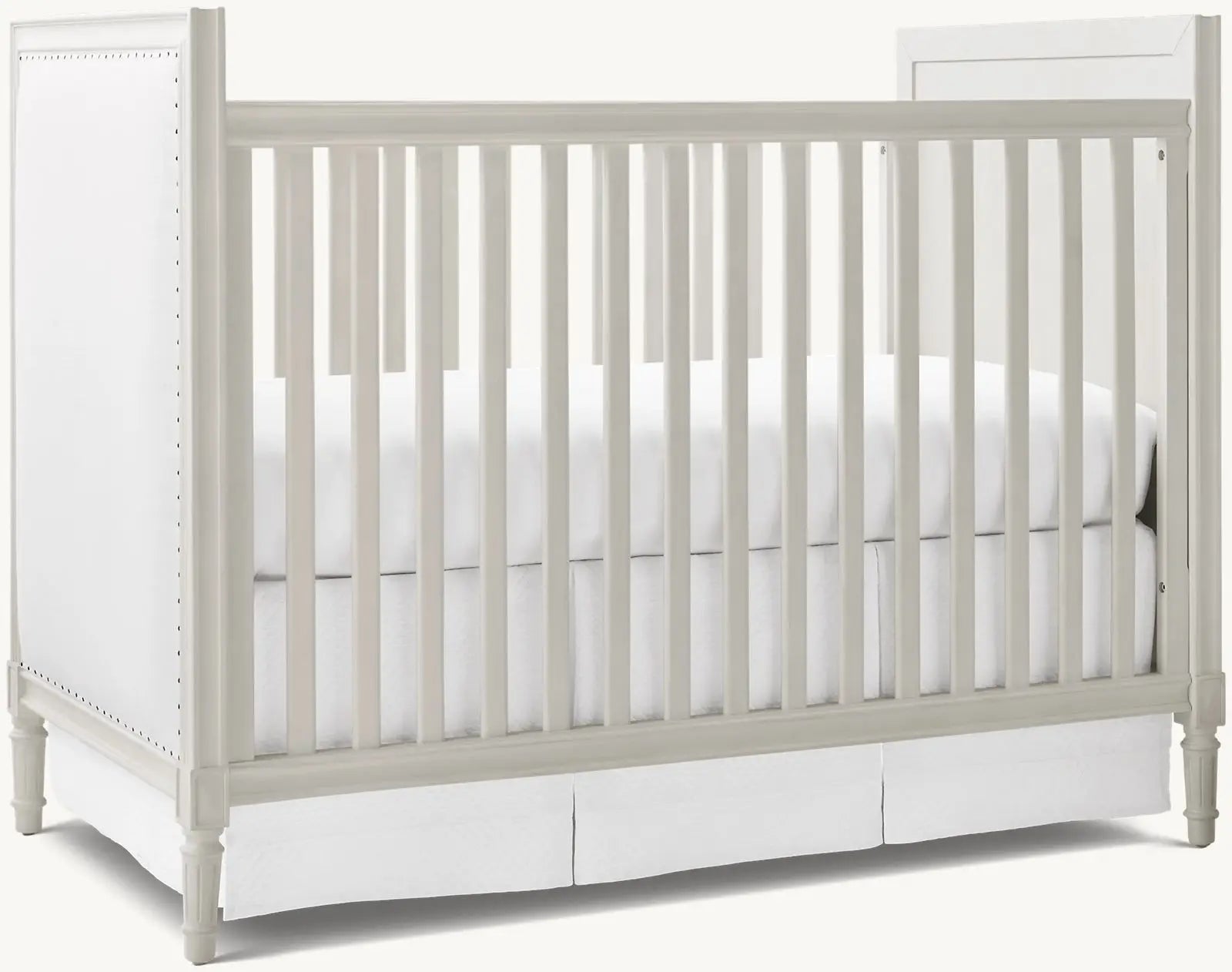 Premium Transitional Convertible Baby Crib - Mahogany Wood & Upholstered Headboard
