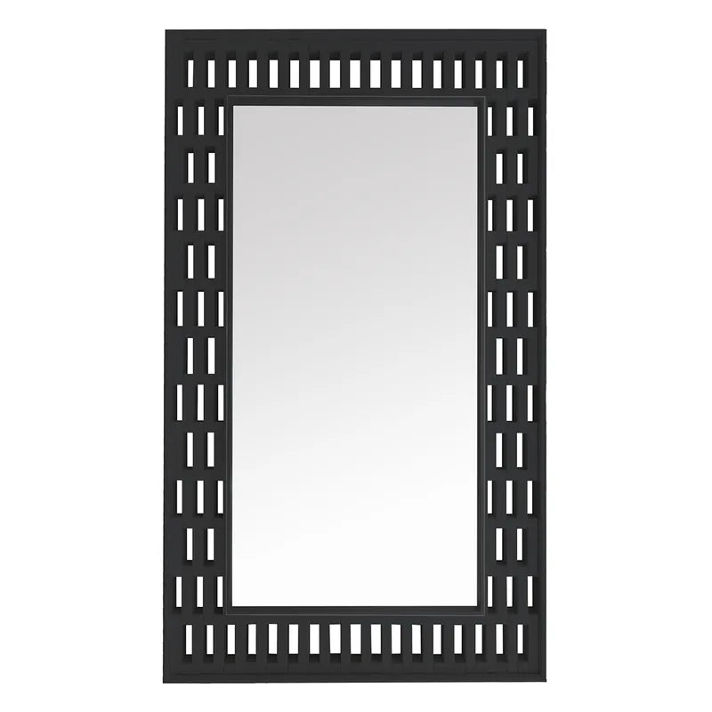 Rectangular mirror with a black decorative frame on a white background