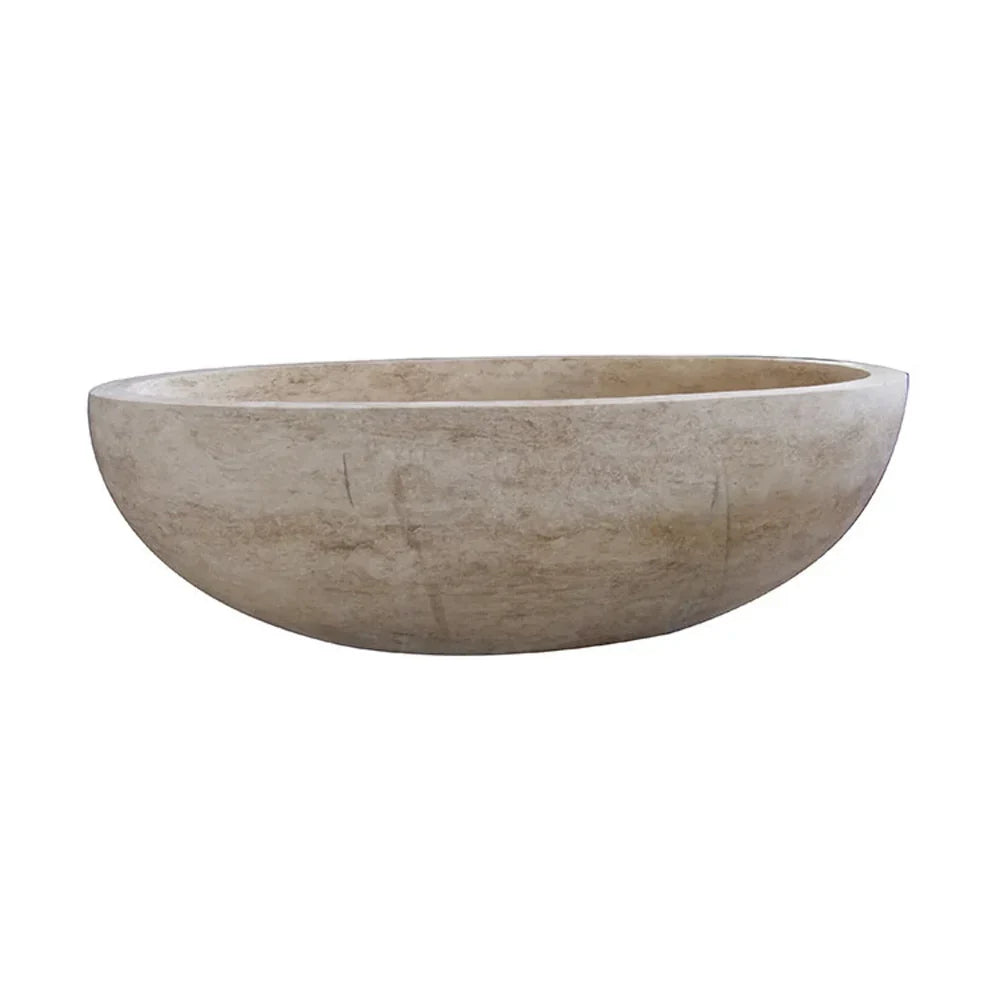 Calixte Classic Beige Travertine Bathtub – Unique Hand-Carved Design