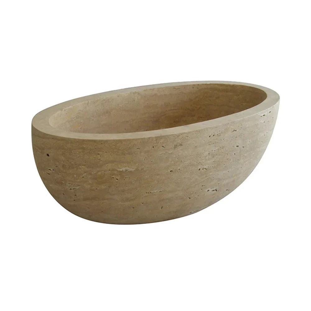 Calixte Classic Beige Travertine Bathtub – Unique Hand-Carved Design