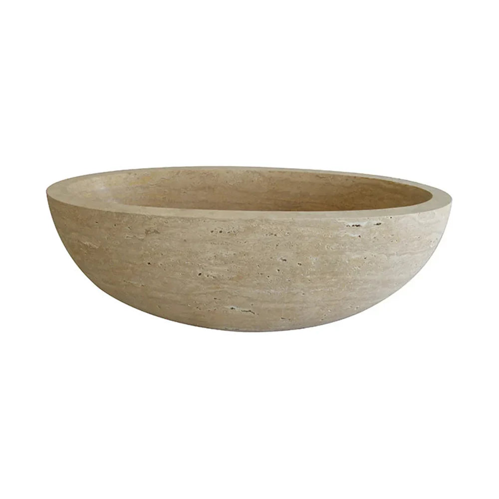 Calixte Classic Beige Travertine Bathtub – Unique Hand-Carved Design
