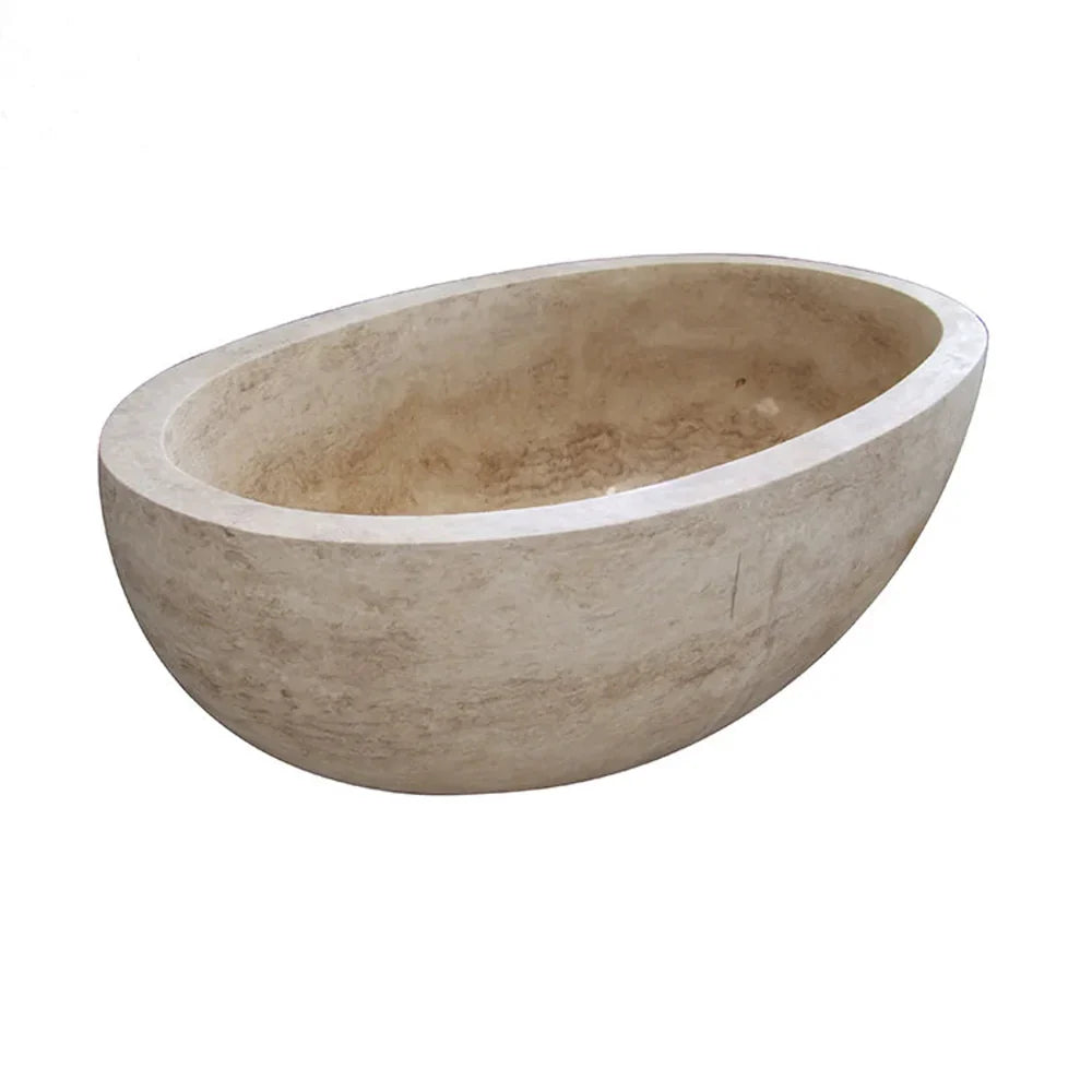 Calixte Classic Beige Travertine Bathtub – Unique Hand-Carved Design