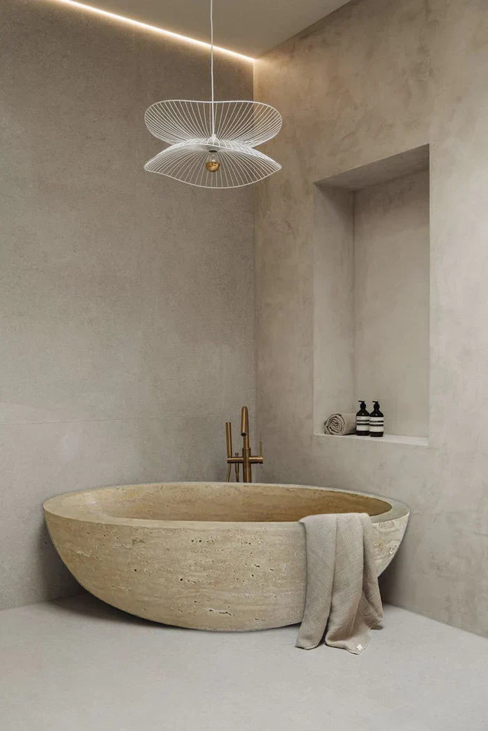 Calixte Classic Beige Travertine Bathtub – Unique Hand-Carved Design