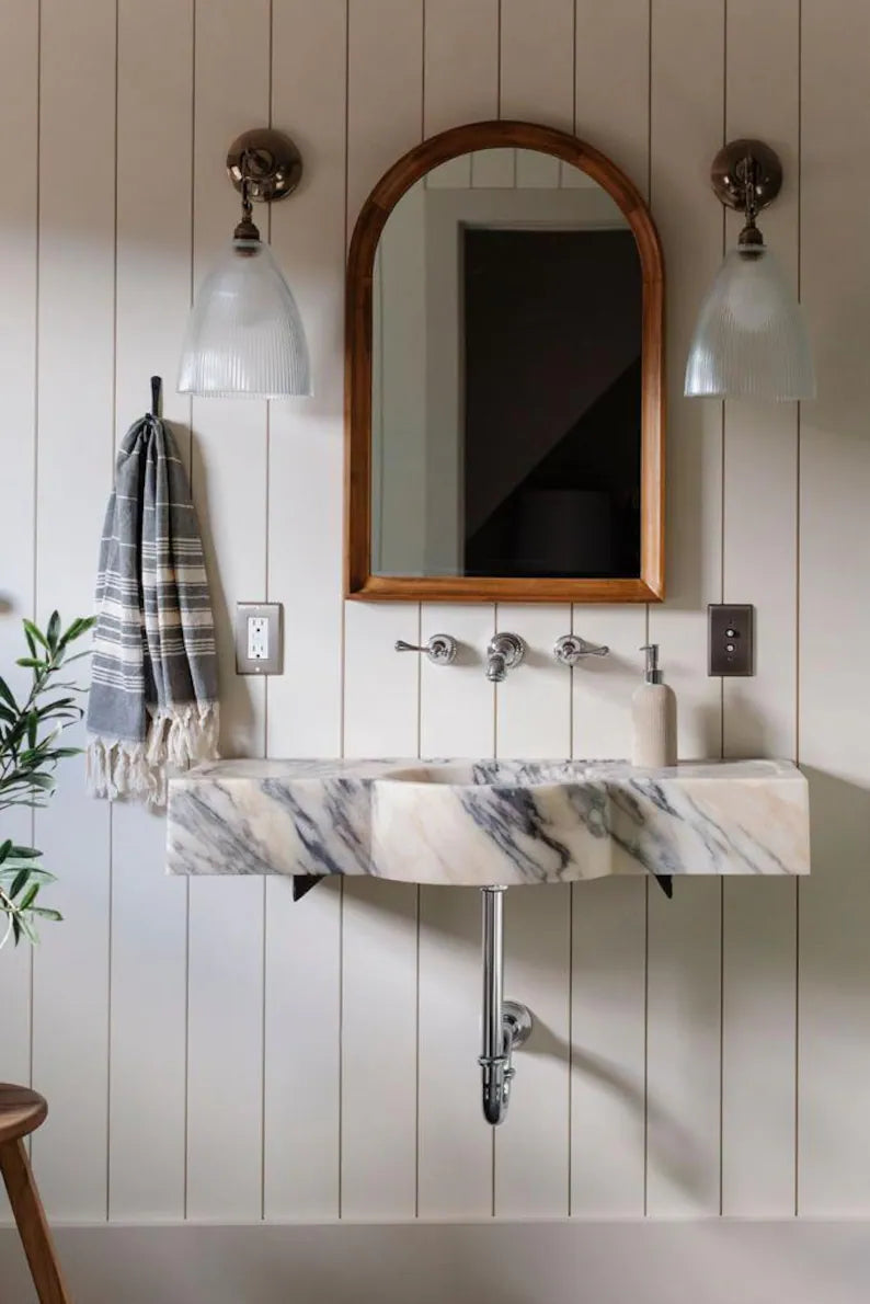 Pietro Violet Wall-Mounted Marble Sink, Natural Stone Vanity