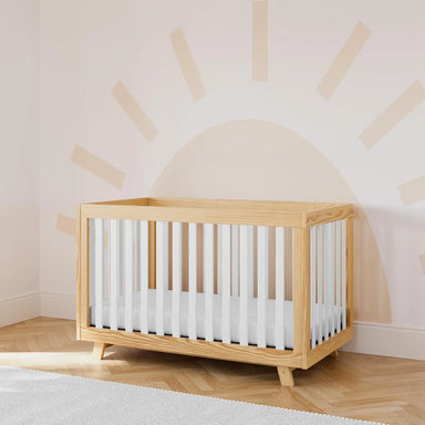 Convertible Natural White Slats Baby Crib Toddler Bed Daybed with Mattress