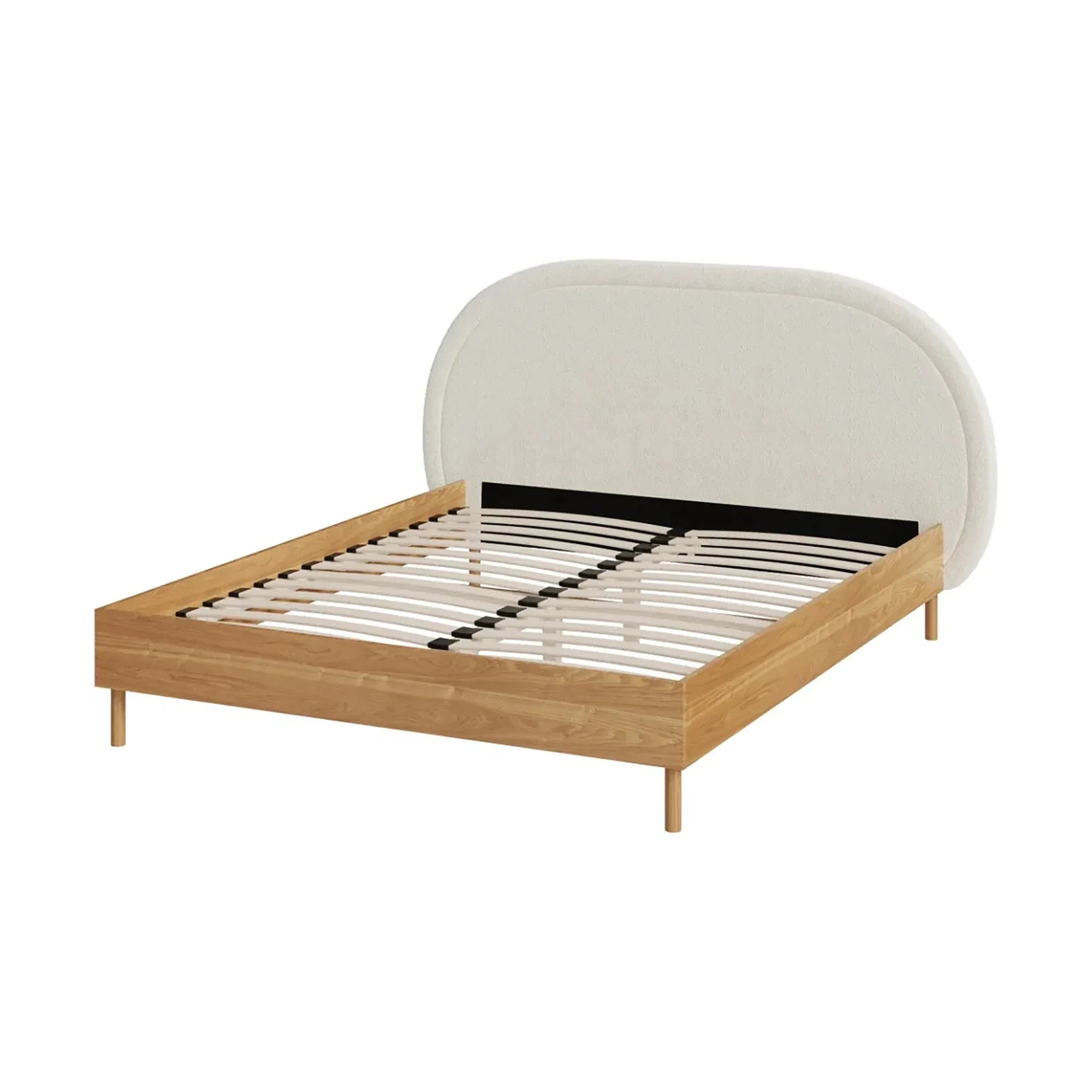 Luxurious White Boucle King Size Bed Frame - Modern Upholstered Oak Wood