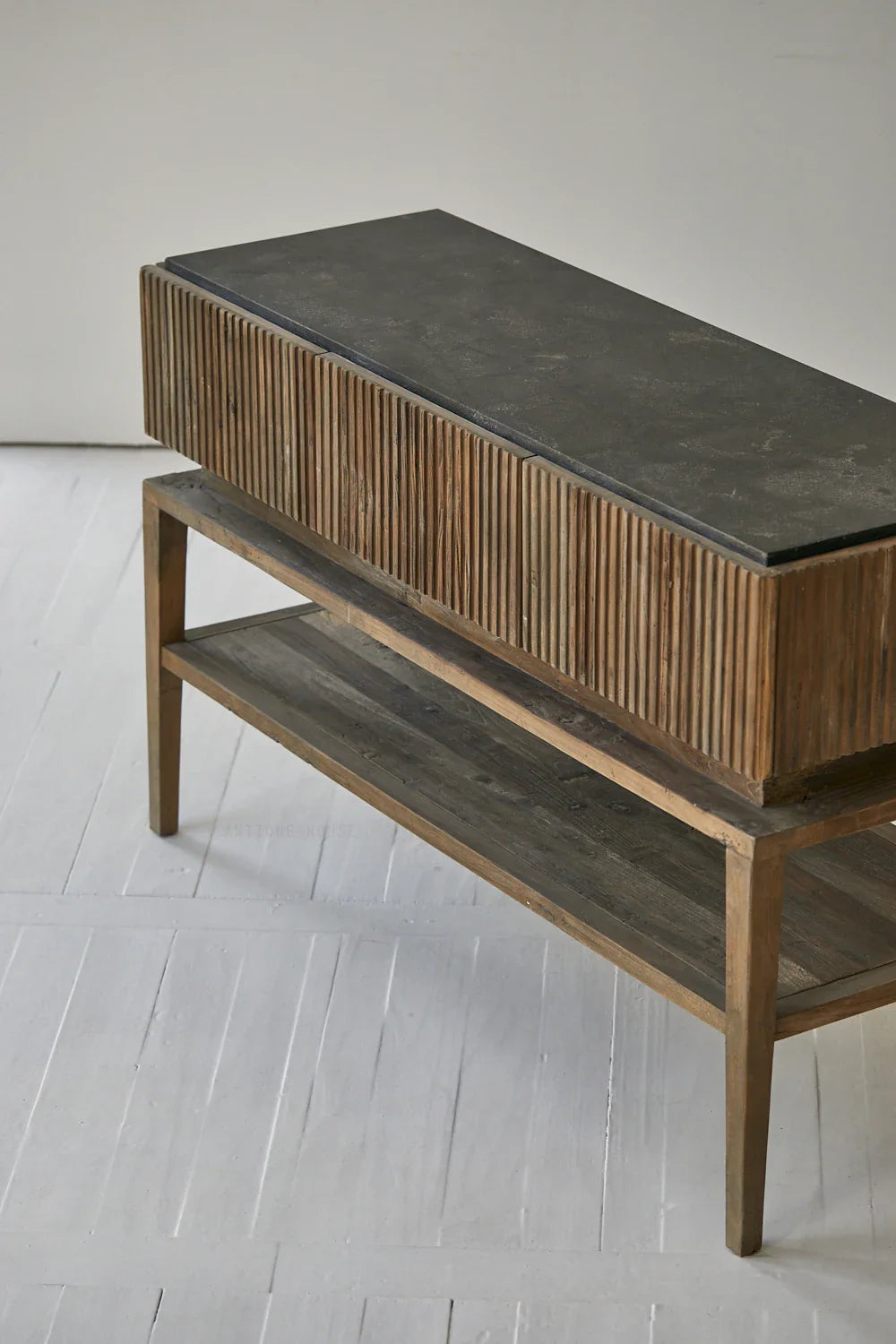Japandi Style Wooden Console Table: Authentic Elm Plywood & Stone Sideboard