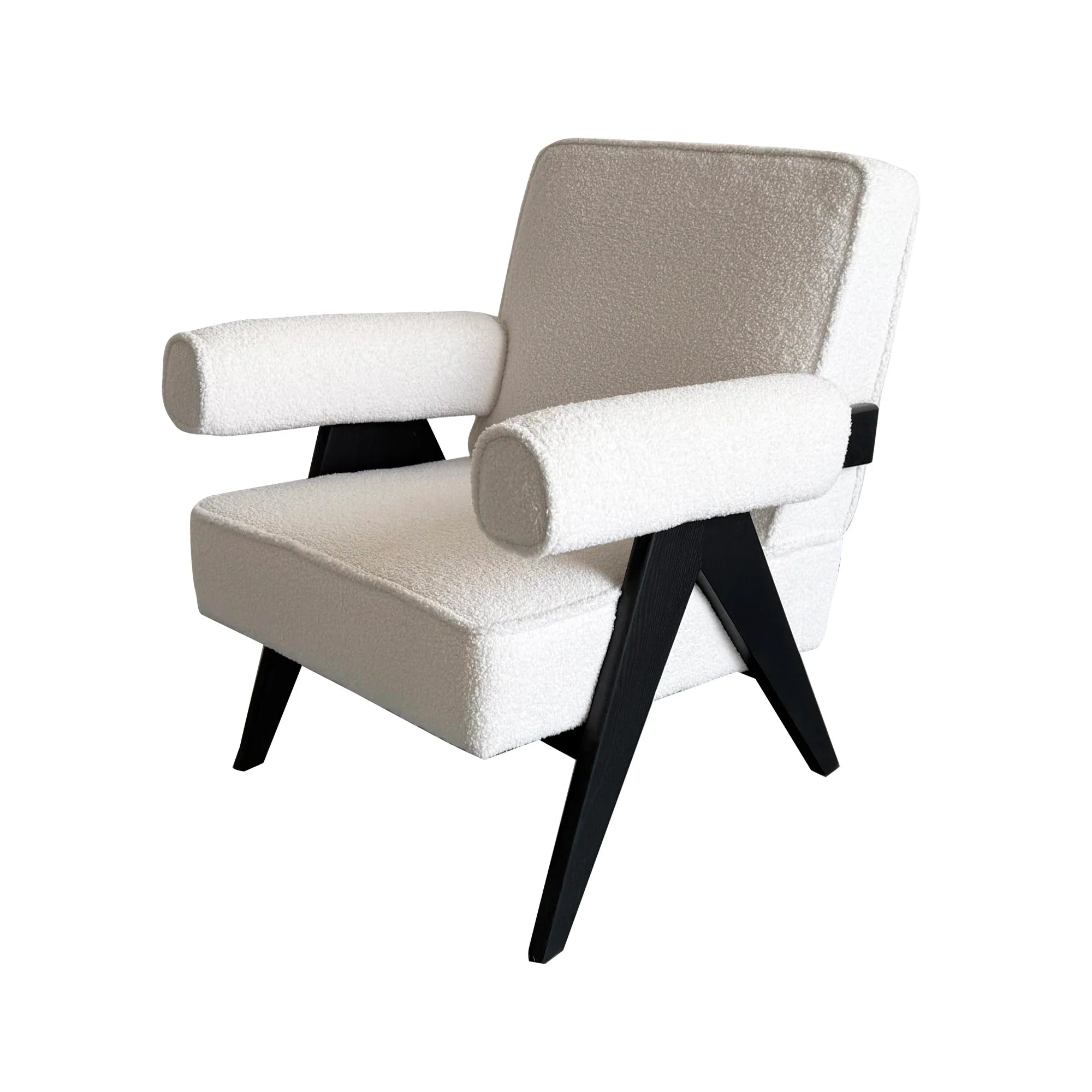 Boucle Creme Lounge Armchair with Black Oak Frame - Modern Comfort Seating