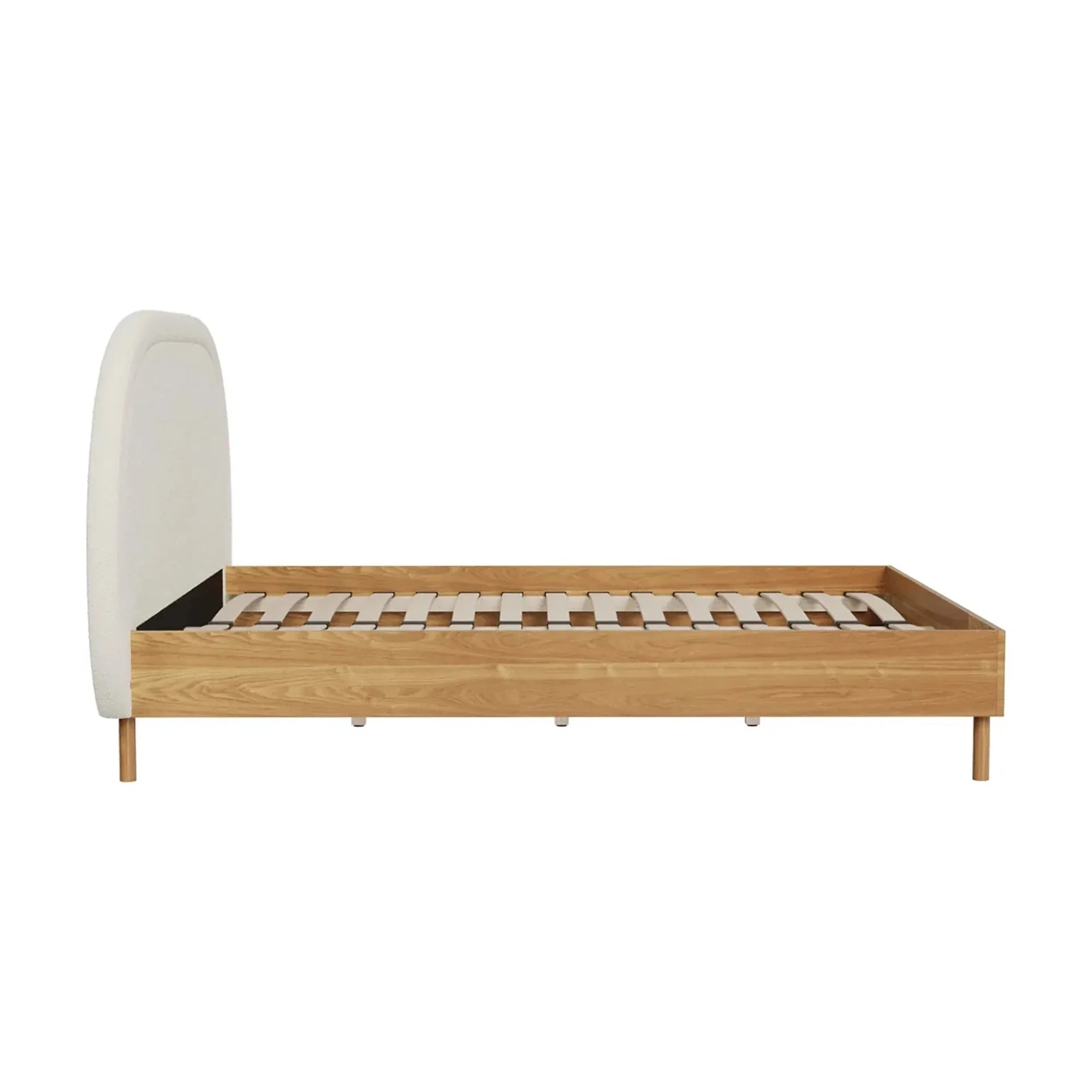 Luxurious White Boucle King Size Bed Frame - Modern Upholstered Oak Wood