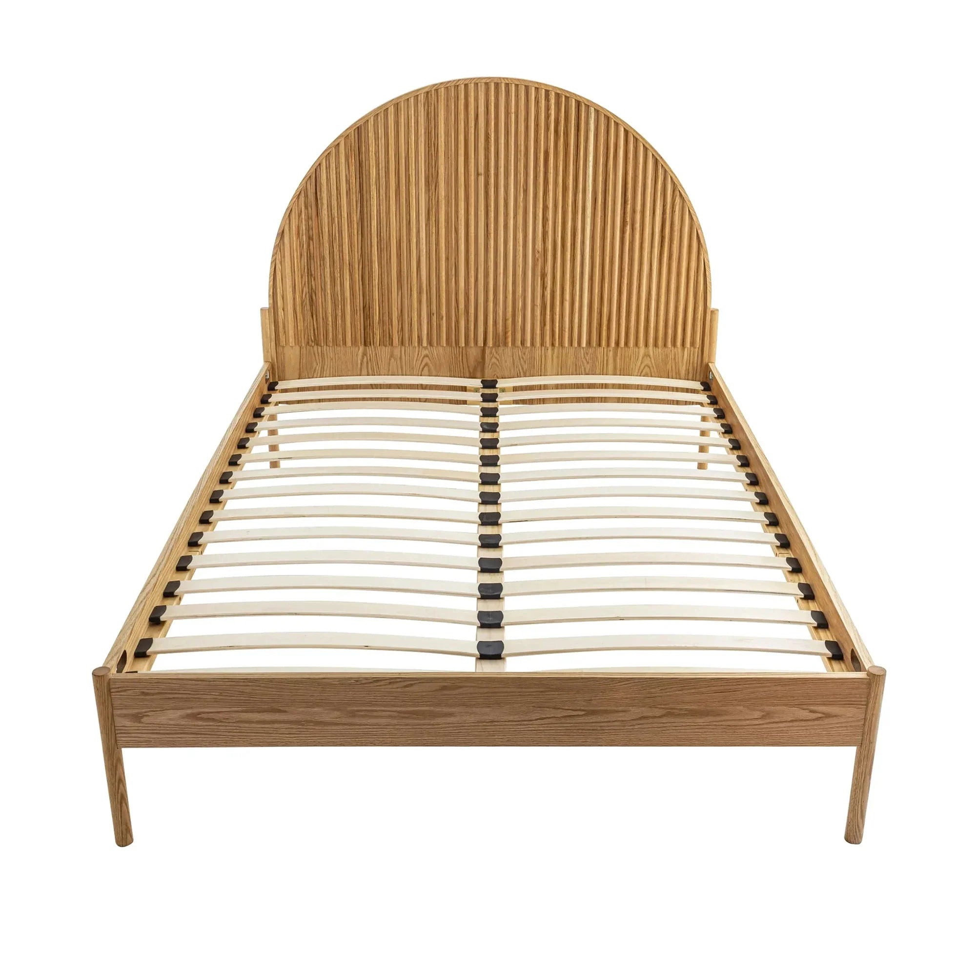 Luxury Fluted Barrel Solid Oak Wood Queen Bed Frame Modern Design