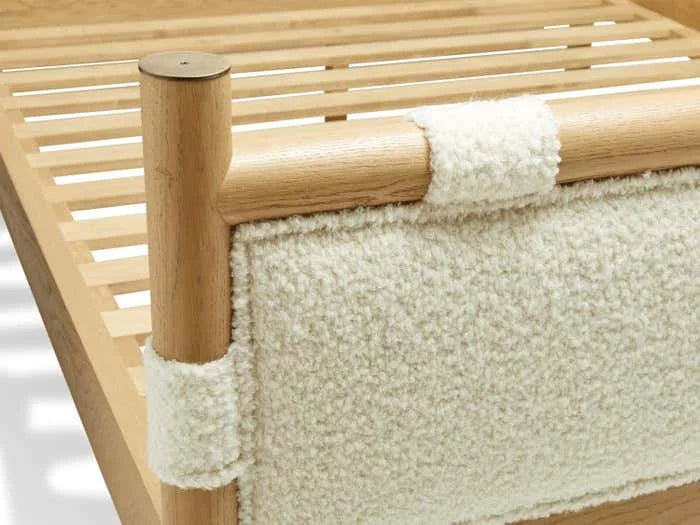 Modern Oak Wood Boucle Upholstered Bed Frame with Footboard
