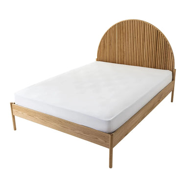 Luxury Fluted Barrel Solid Oak Wood Queen Bed Frame Modern Design