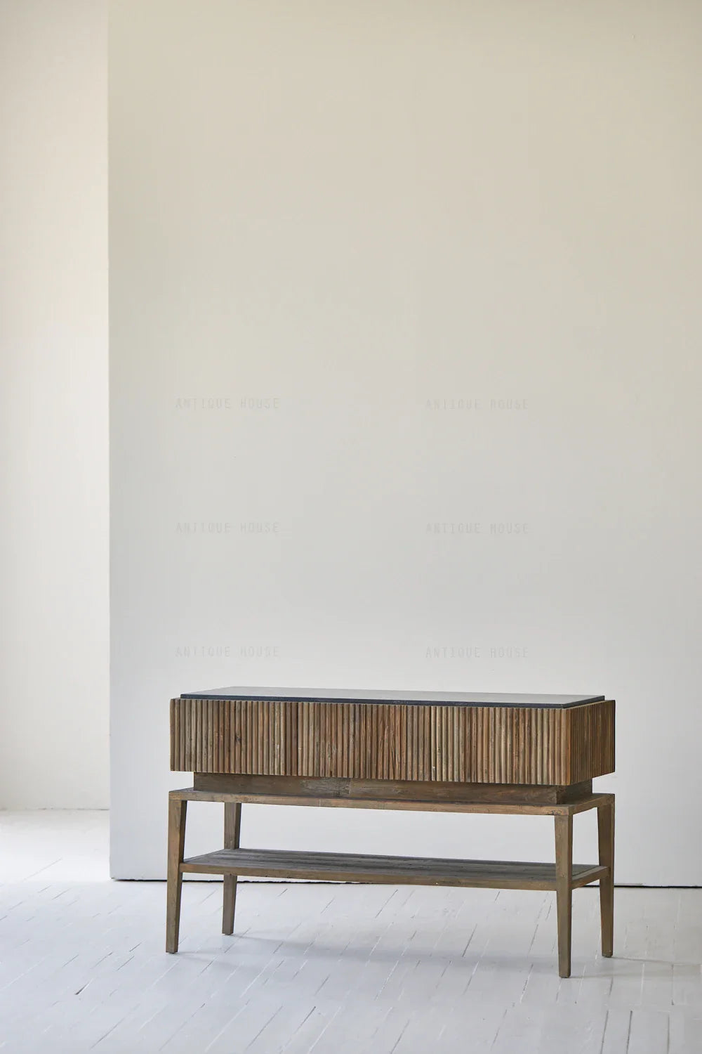 Japandi Style Wooden Console Table: Authentic Elm Plywood & Stone Sideboard