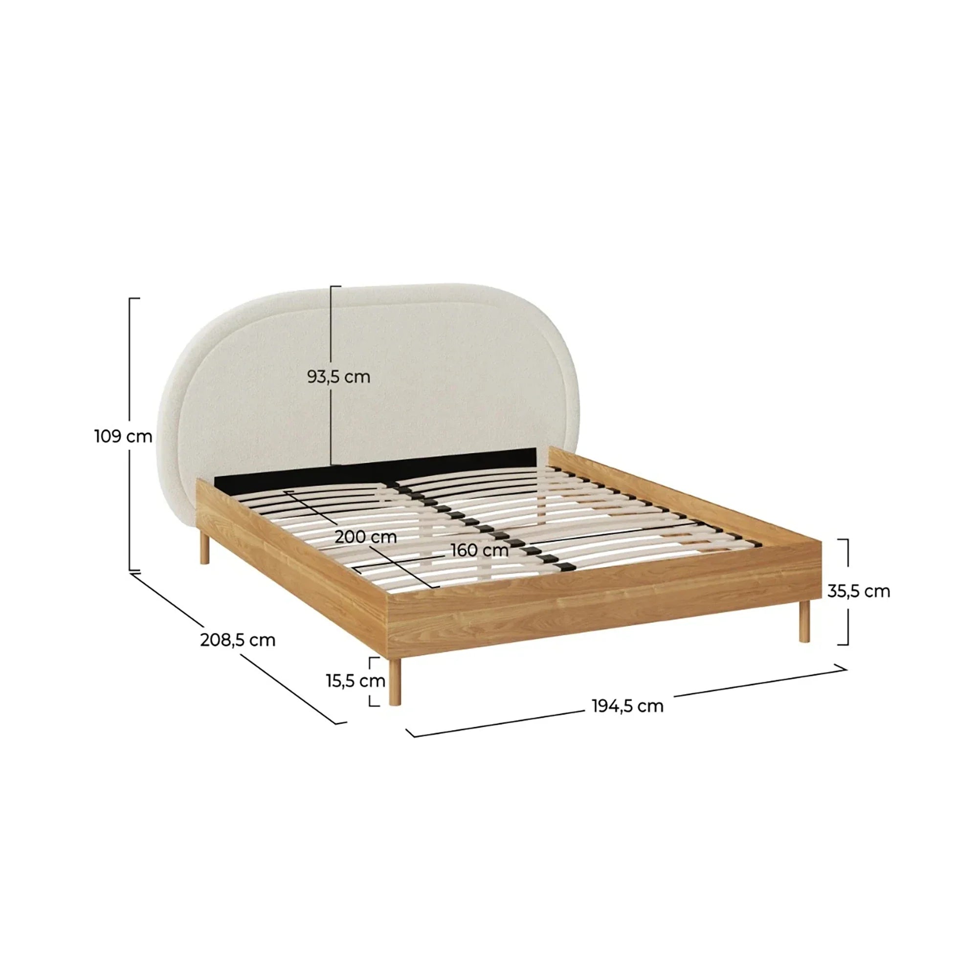 Luxurious White Boucle King Size Bed Frame - Modern Upholstered Oak Wood