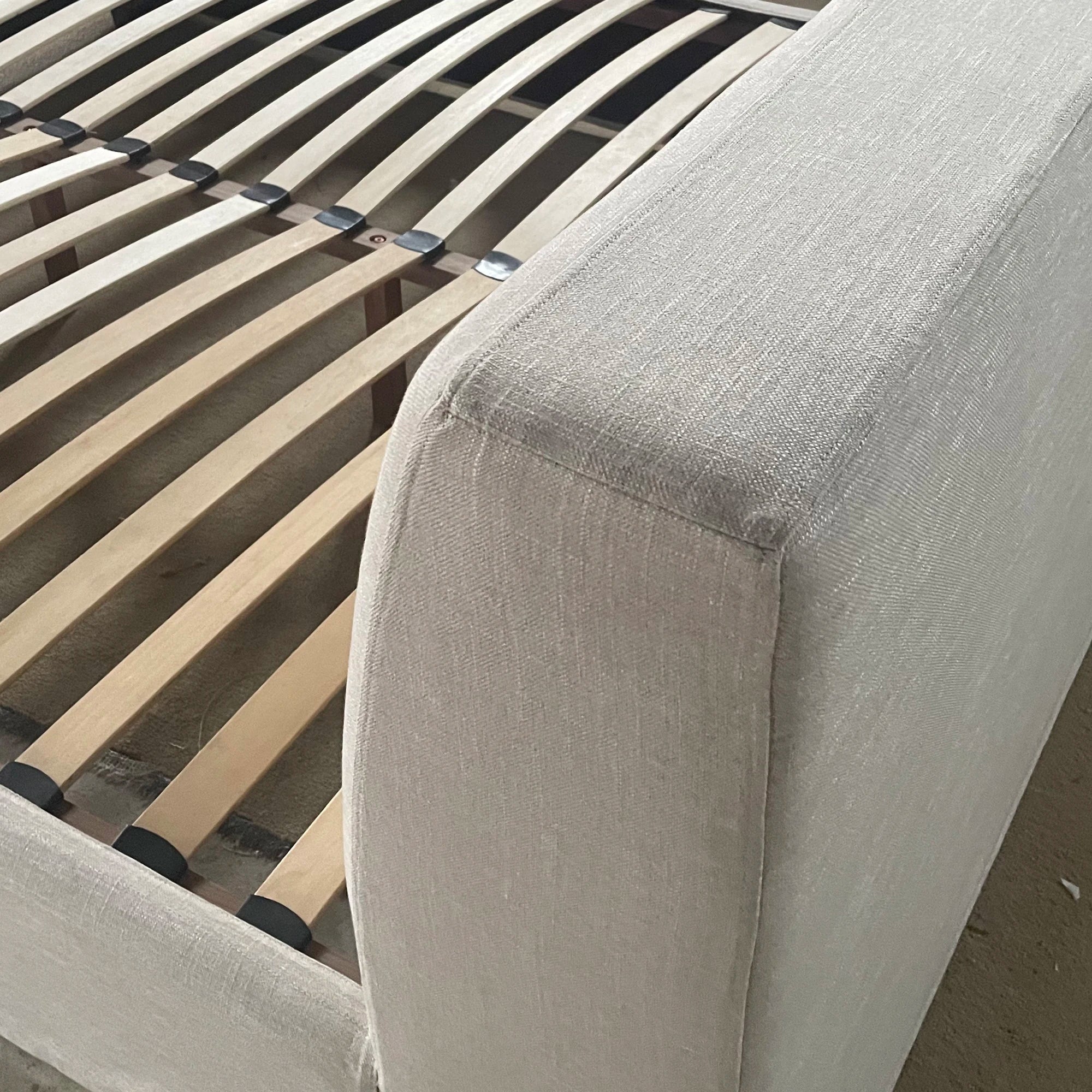 Luxury Queen Size Linen Upholstered Solid Oak Wood Bed Frame Modern Design