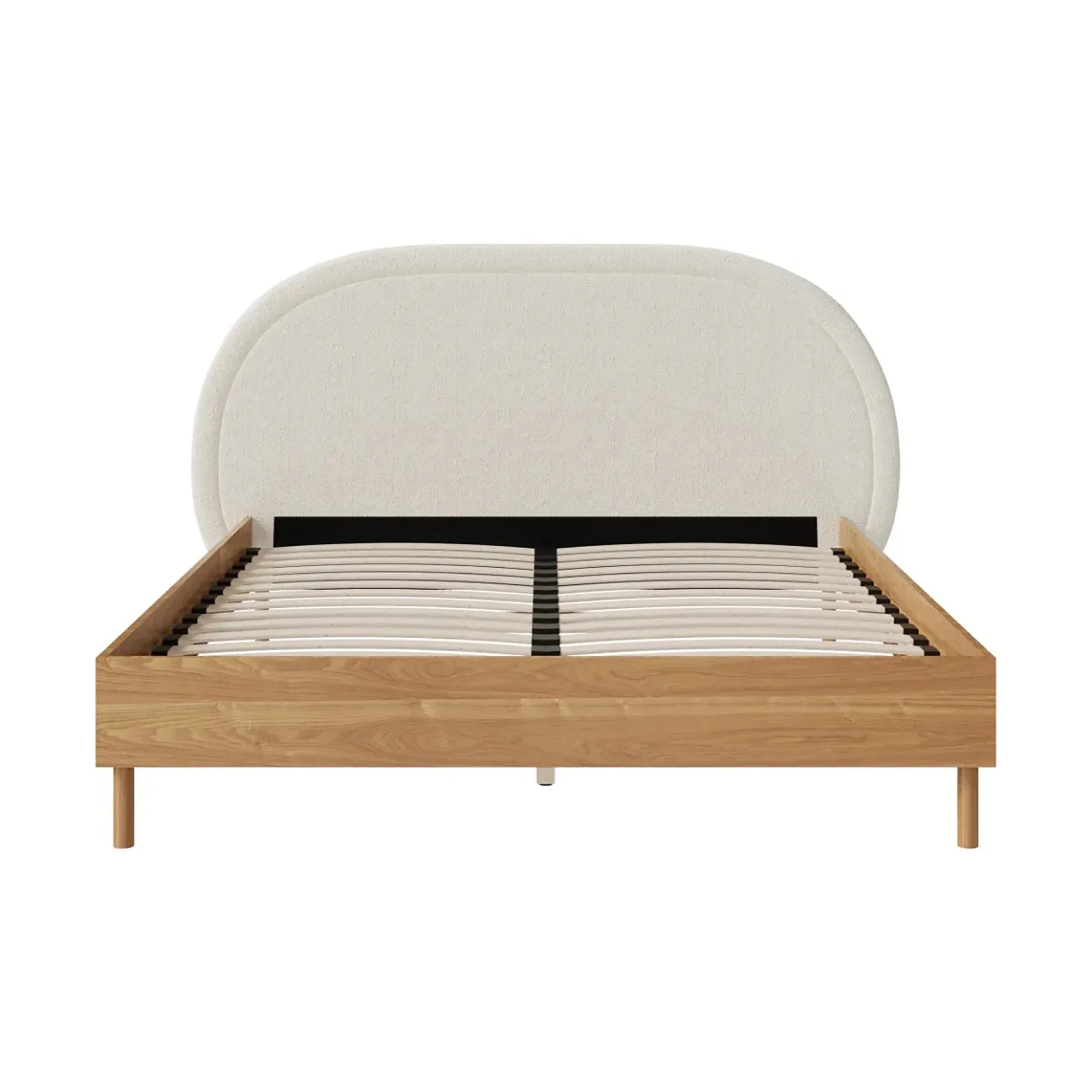 Luxurious White Boucle King Size Bed Frame - Modern Upholstered Oak Wood