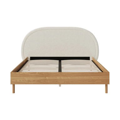 Luxurious White Boucle King Size Bed Frame - Modern Upholstered Oak Wood