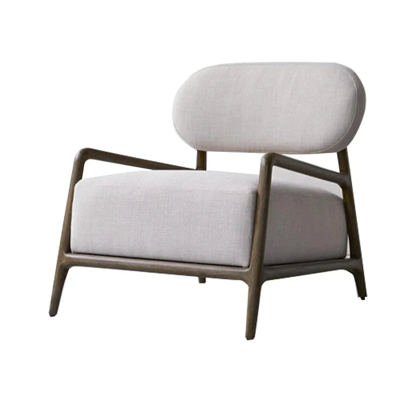 Stylish Modern White Linen Oak Frame Living Room Accent Occasional Chair