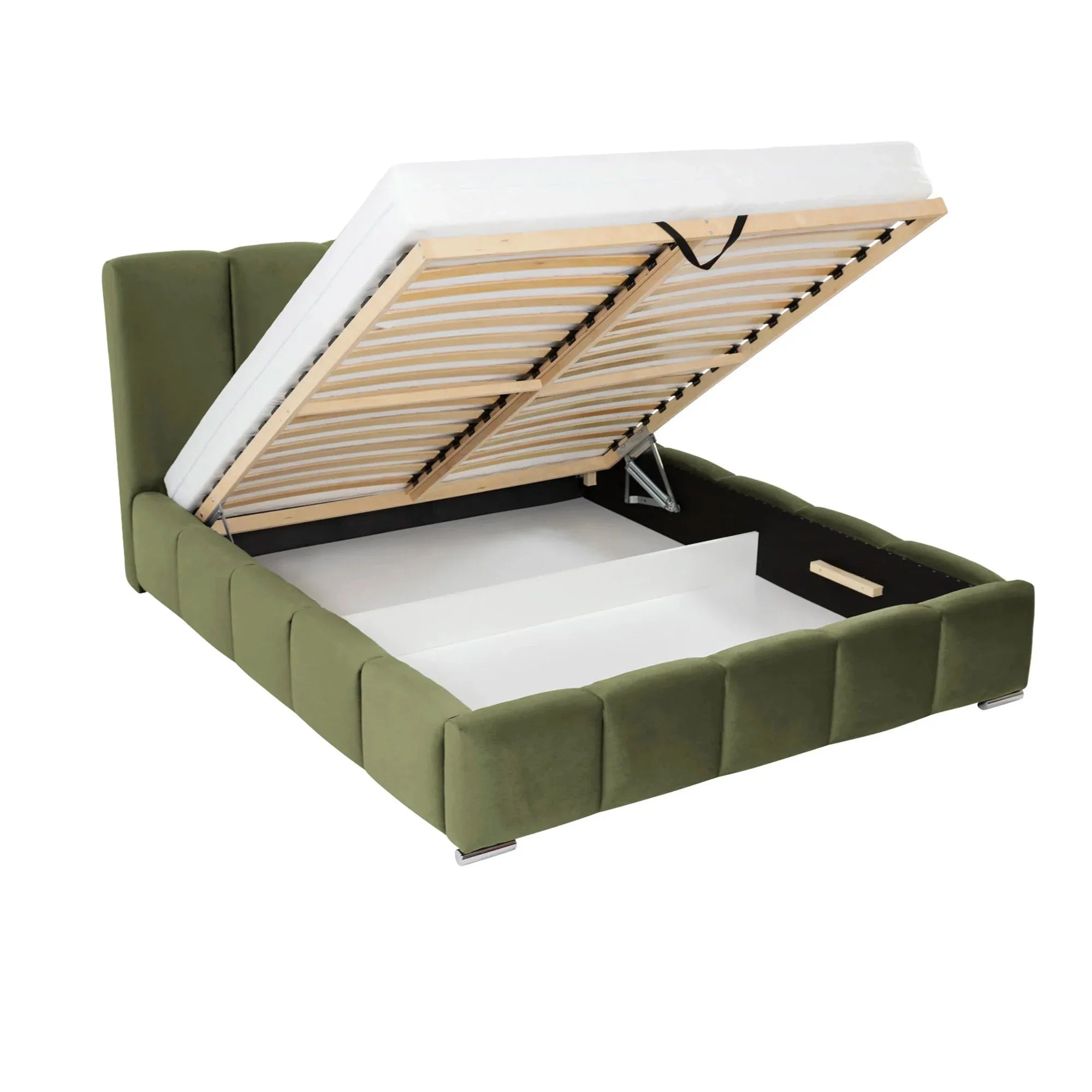 Modern Velvet Upholstered King Size Bed Frame, Solid Oak Wood Construction