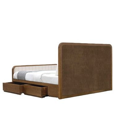 Luxurious King Size Linen Upholstered Bed Frame with Storage, Handcrafted Solid Oak